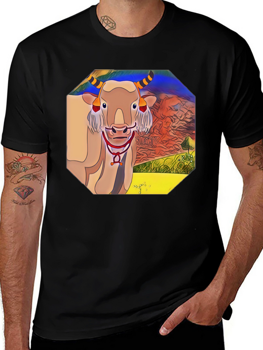 Unique Graphic Tee - Cartoon Bull Design
