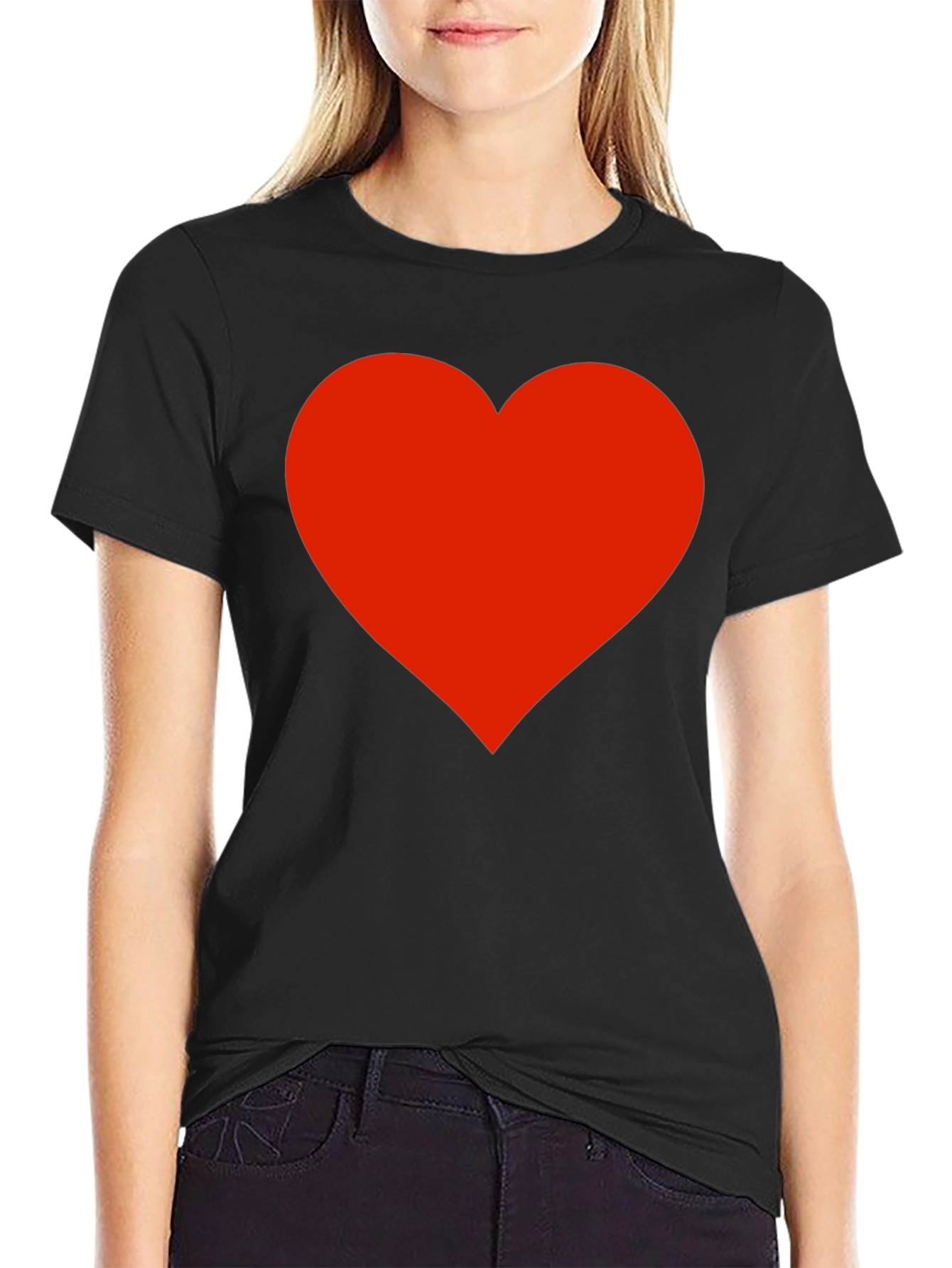 Black T-Shirt with Red Heart Graphic