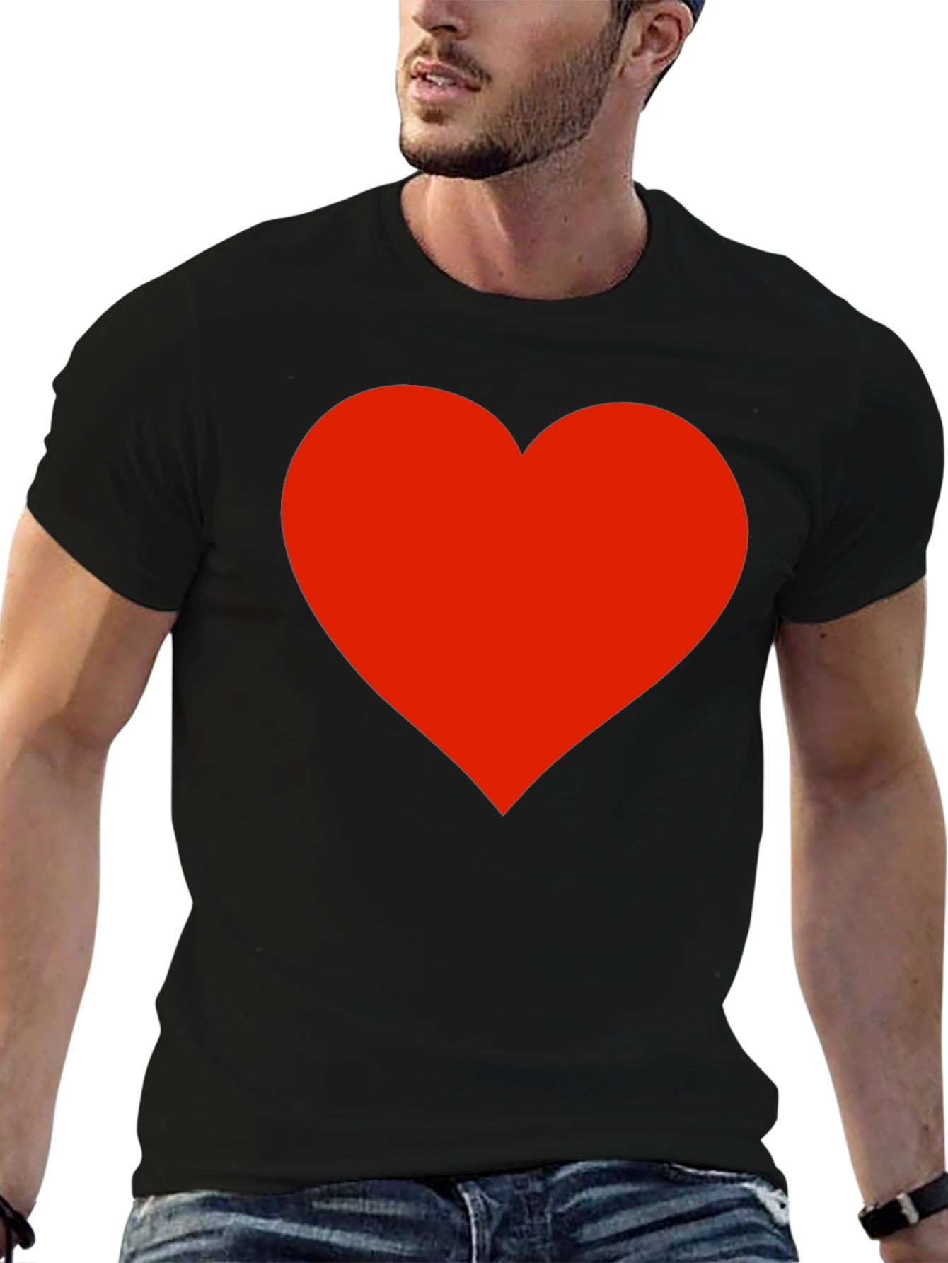 Black T-Shirt with Red Heart Graphic