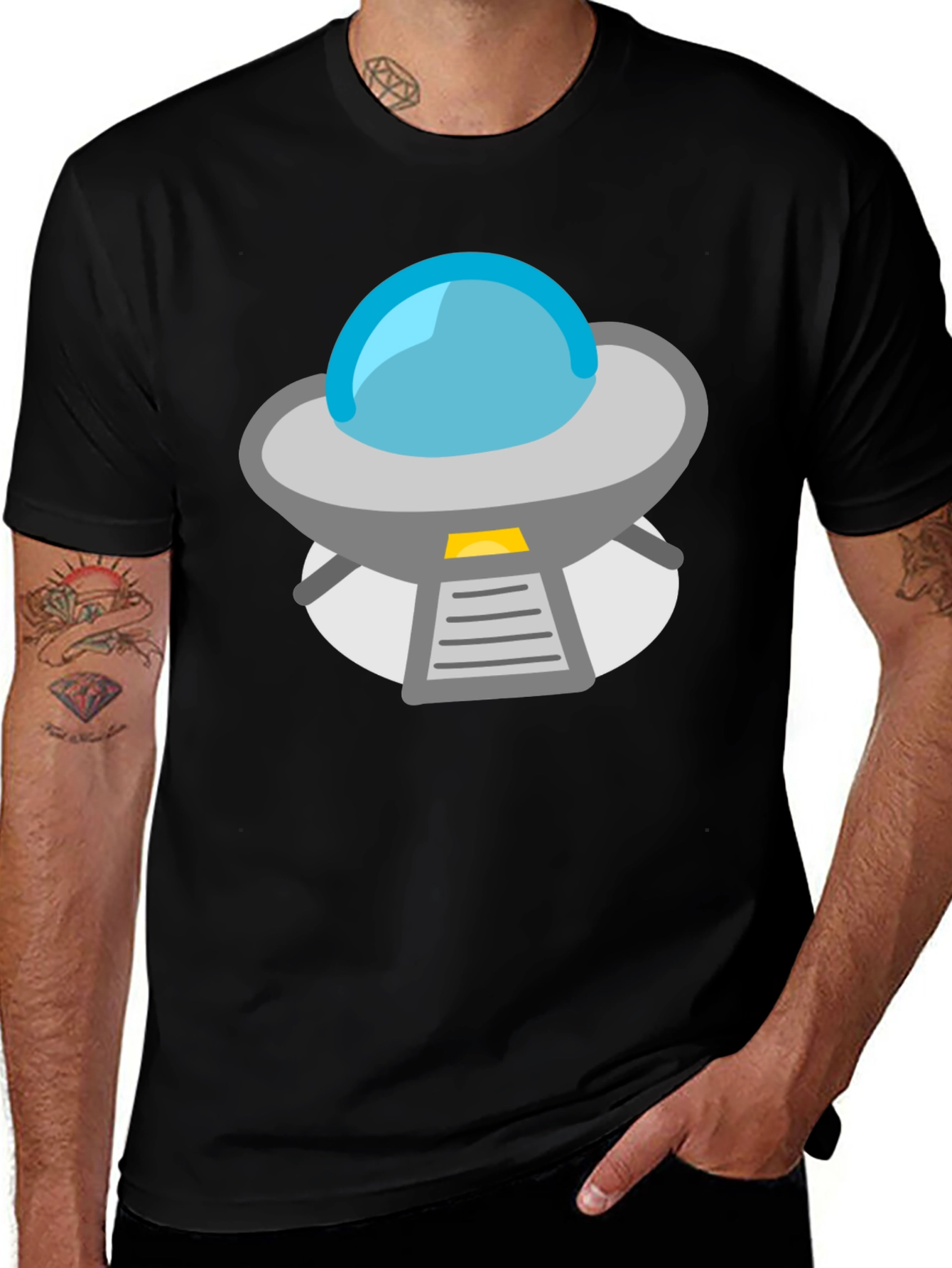 UFO Graphic T-Shirt - Black Short Sleeve Casual