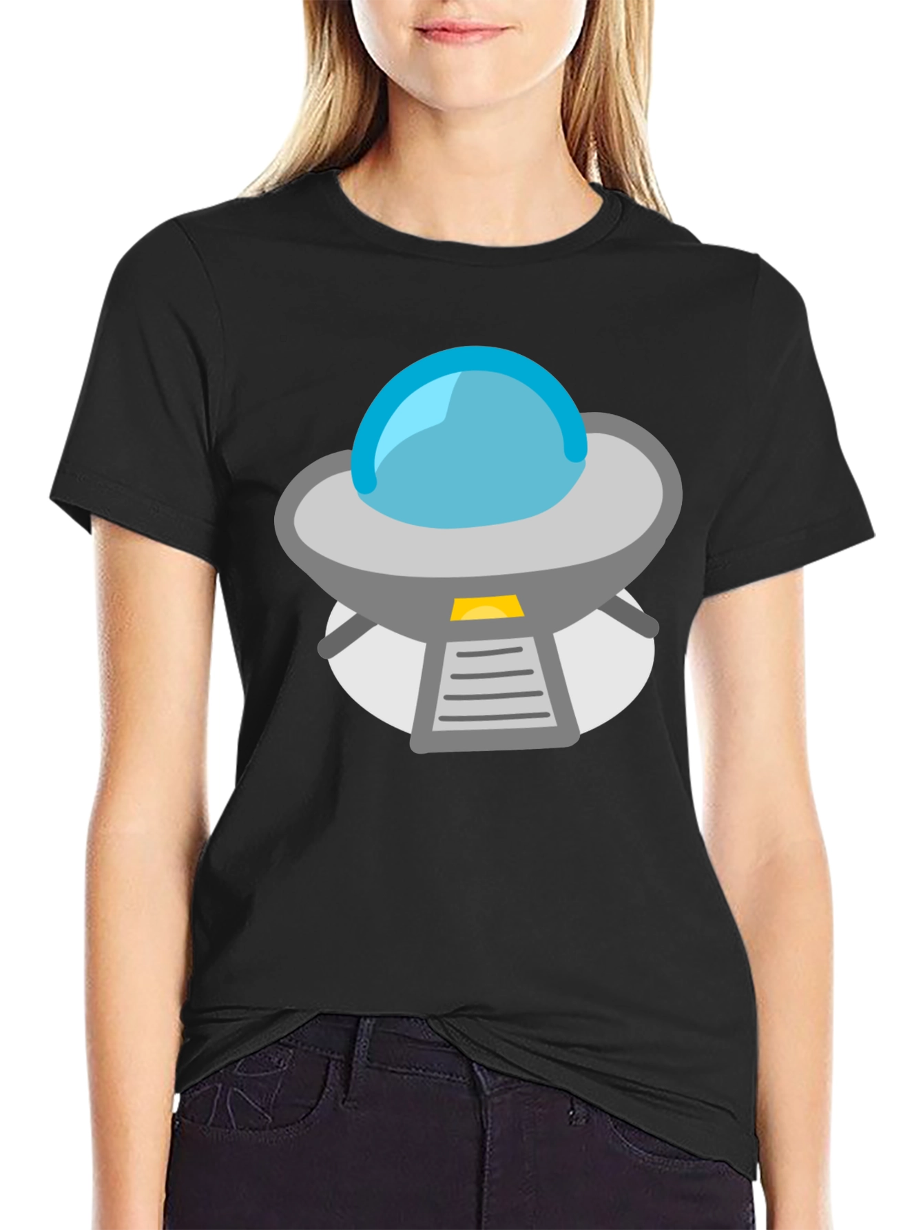 UFO Graphic T-Shirt - Black Short Sleeve Casual
