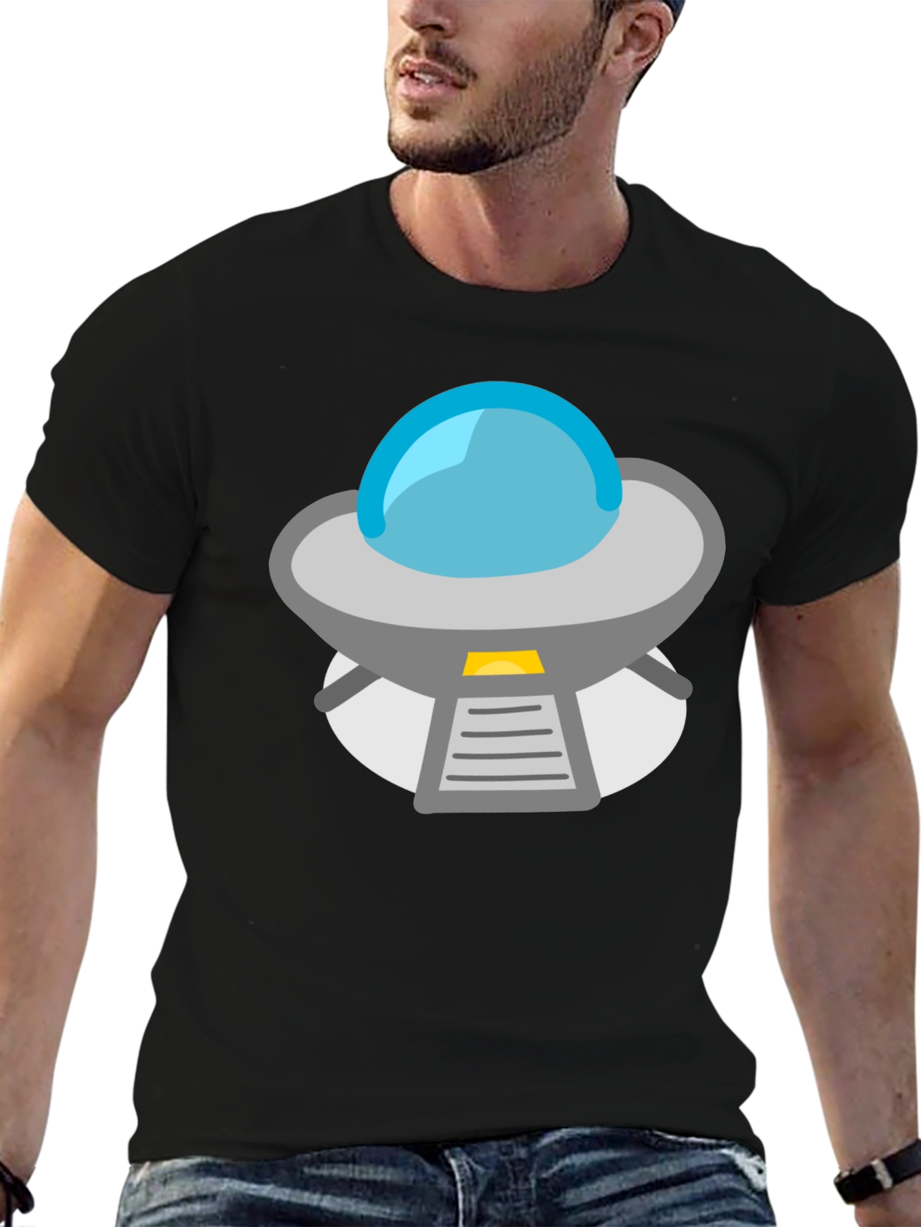 UFO Graphic T-Shirt - Black Short Sleeve Casual