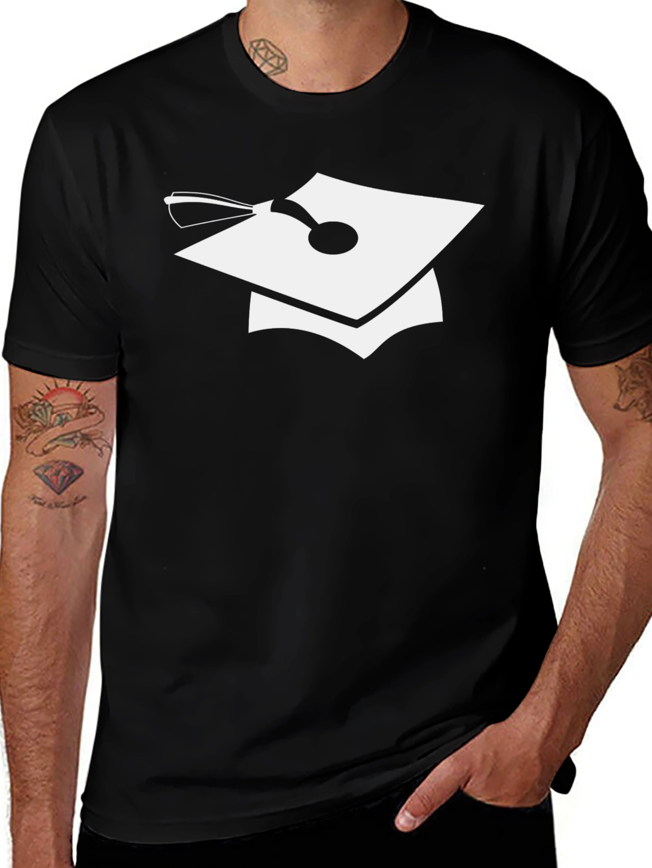 Graduation Cap Graphic Tee - Black
