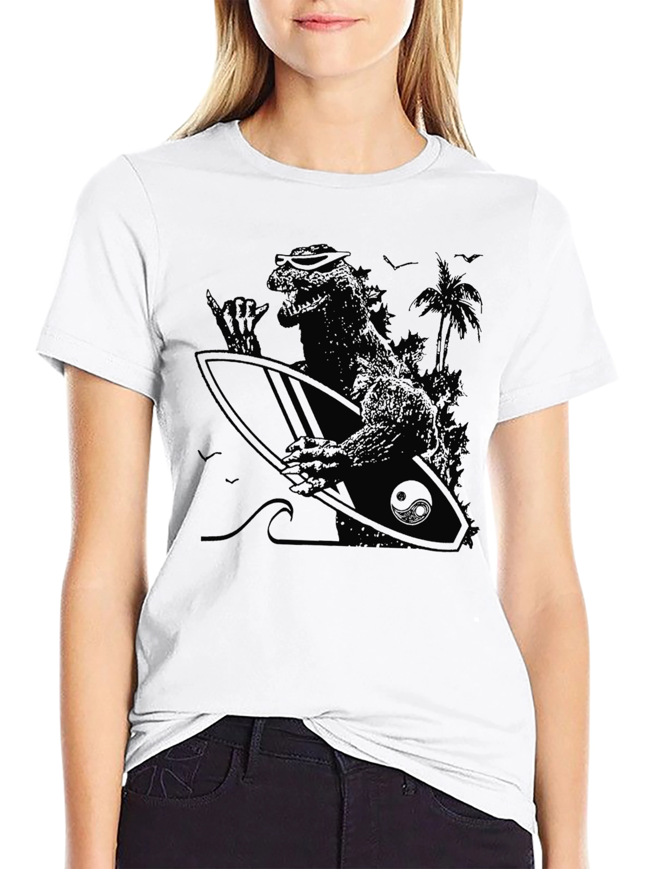 Surfing Godzilla T-Shirt - Black