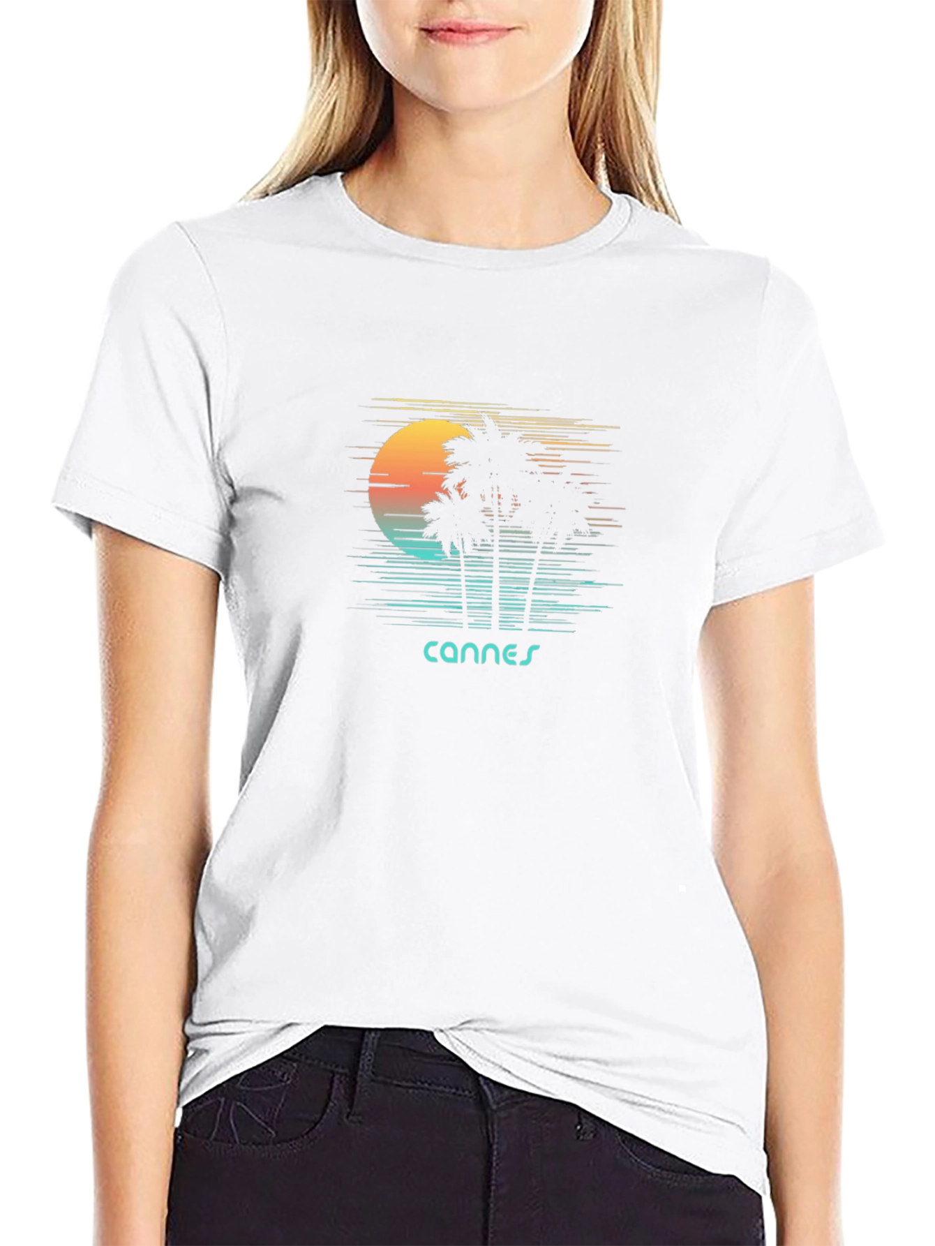 Retro Cannes Palm Tee - Black