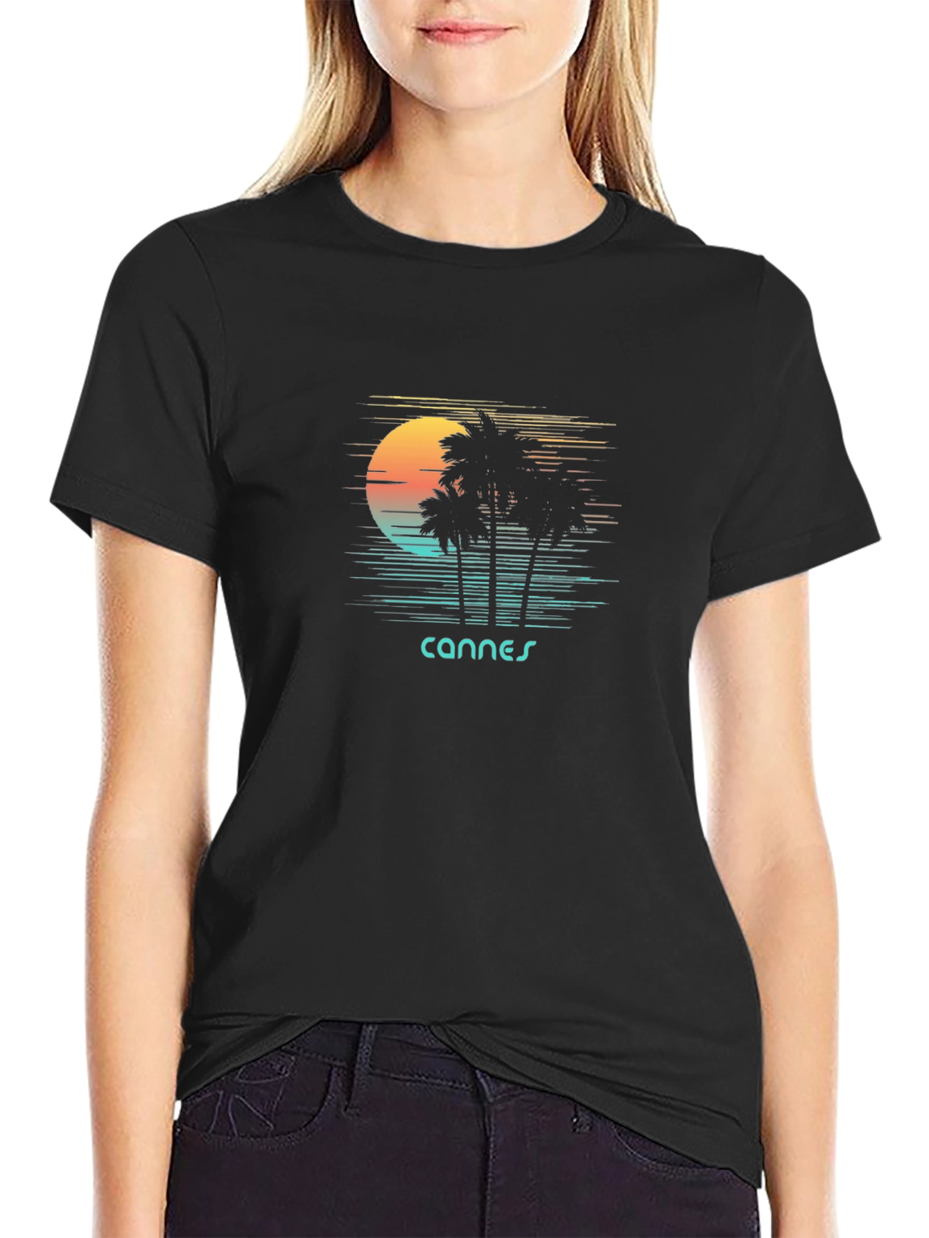 Retro Cannes Palm Tee - Black