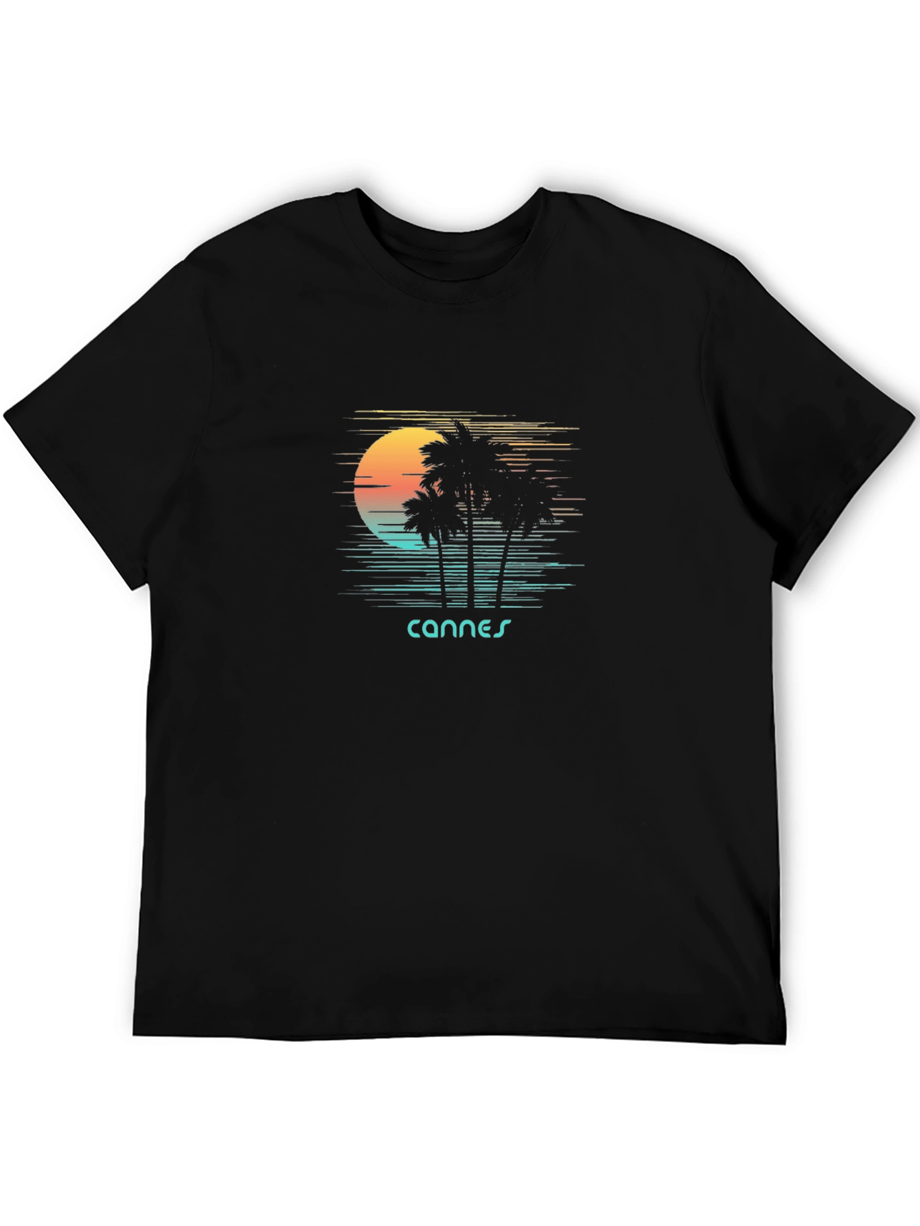 Retro Cannes Palm Tee - Black