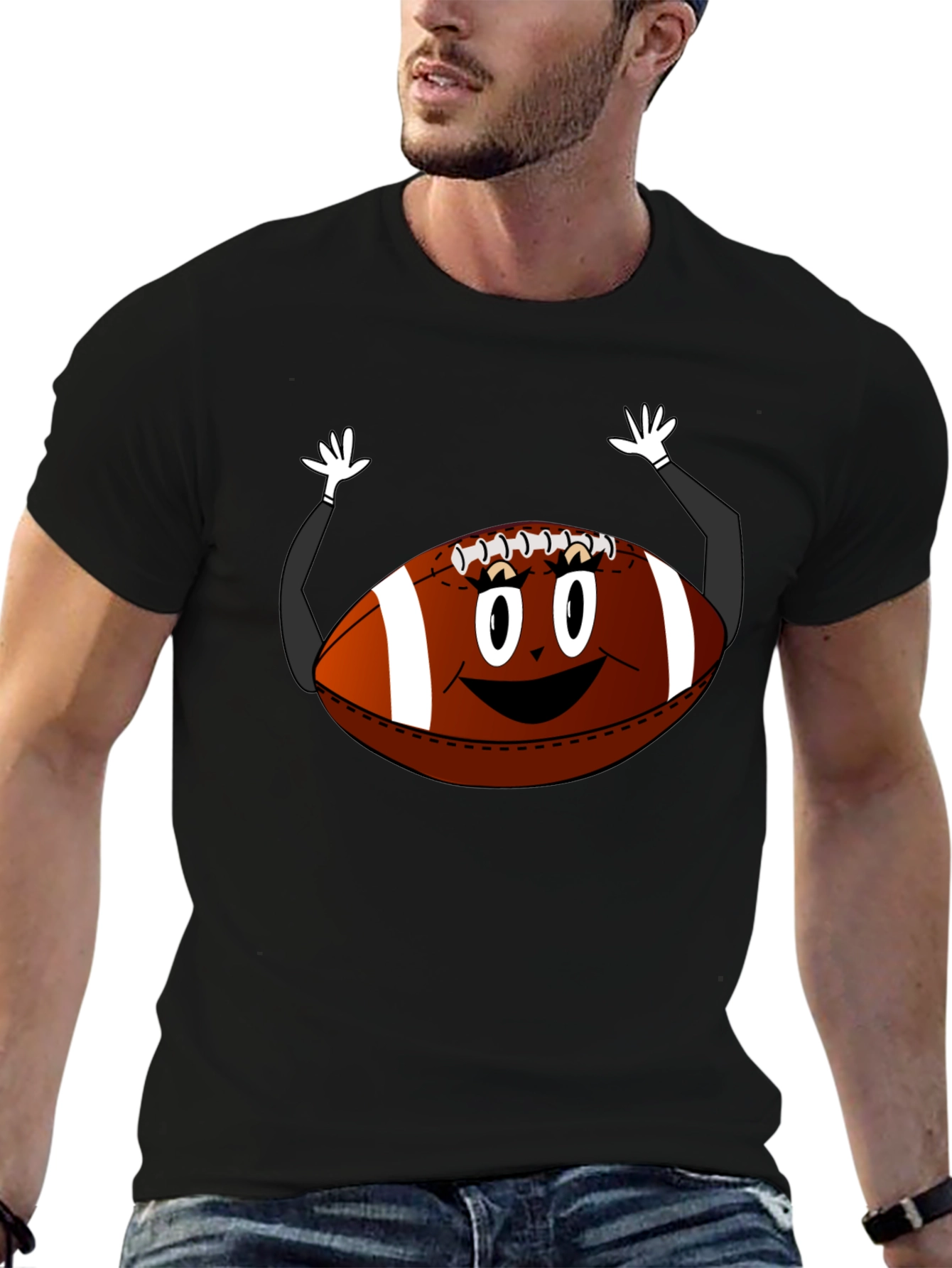 Funny Football Cartoon Black T-Shirt