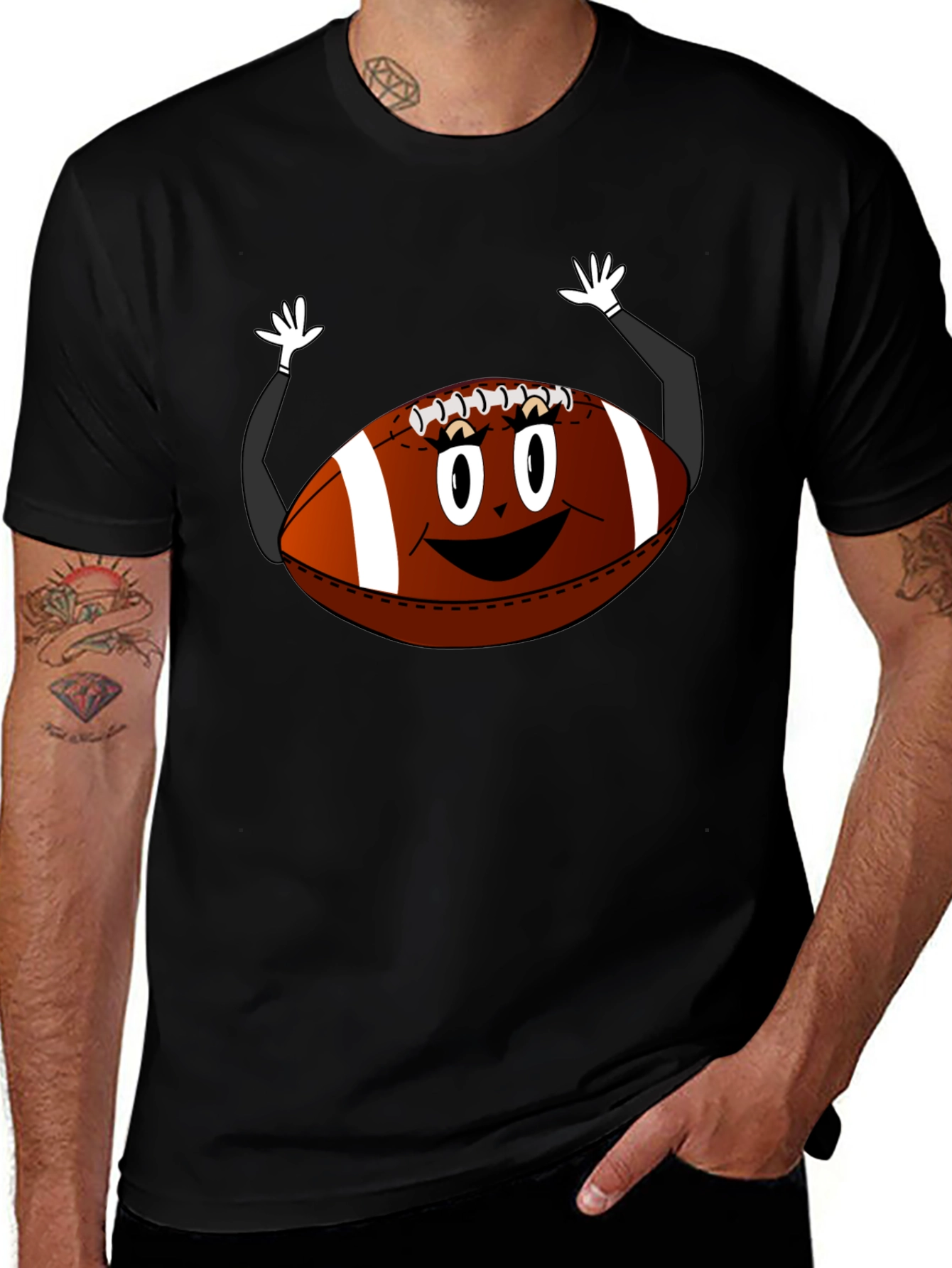 Funny Football Cartoon Black T-Shirt
