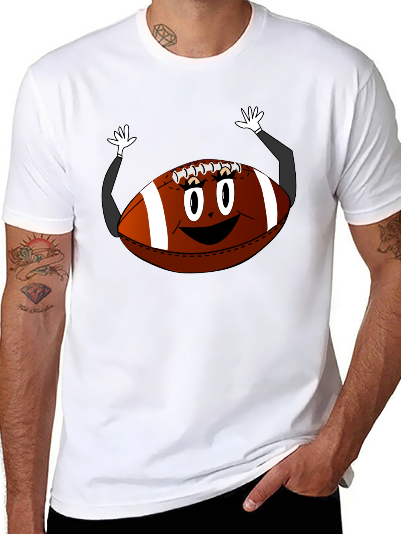 Funny Football Cartoon Black T-Shirt