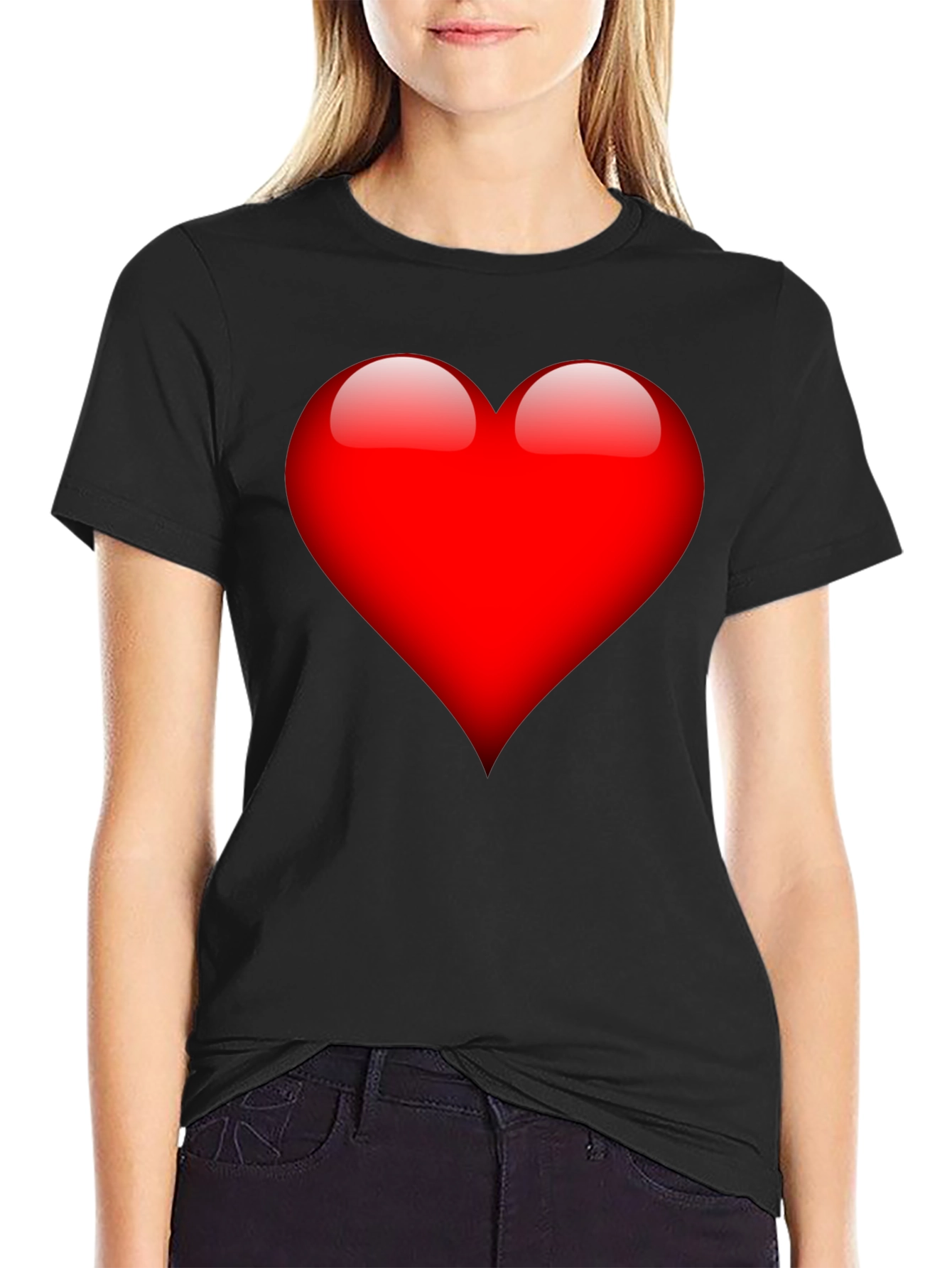 Bold Red Heart Graphic Black T-Shirt