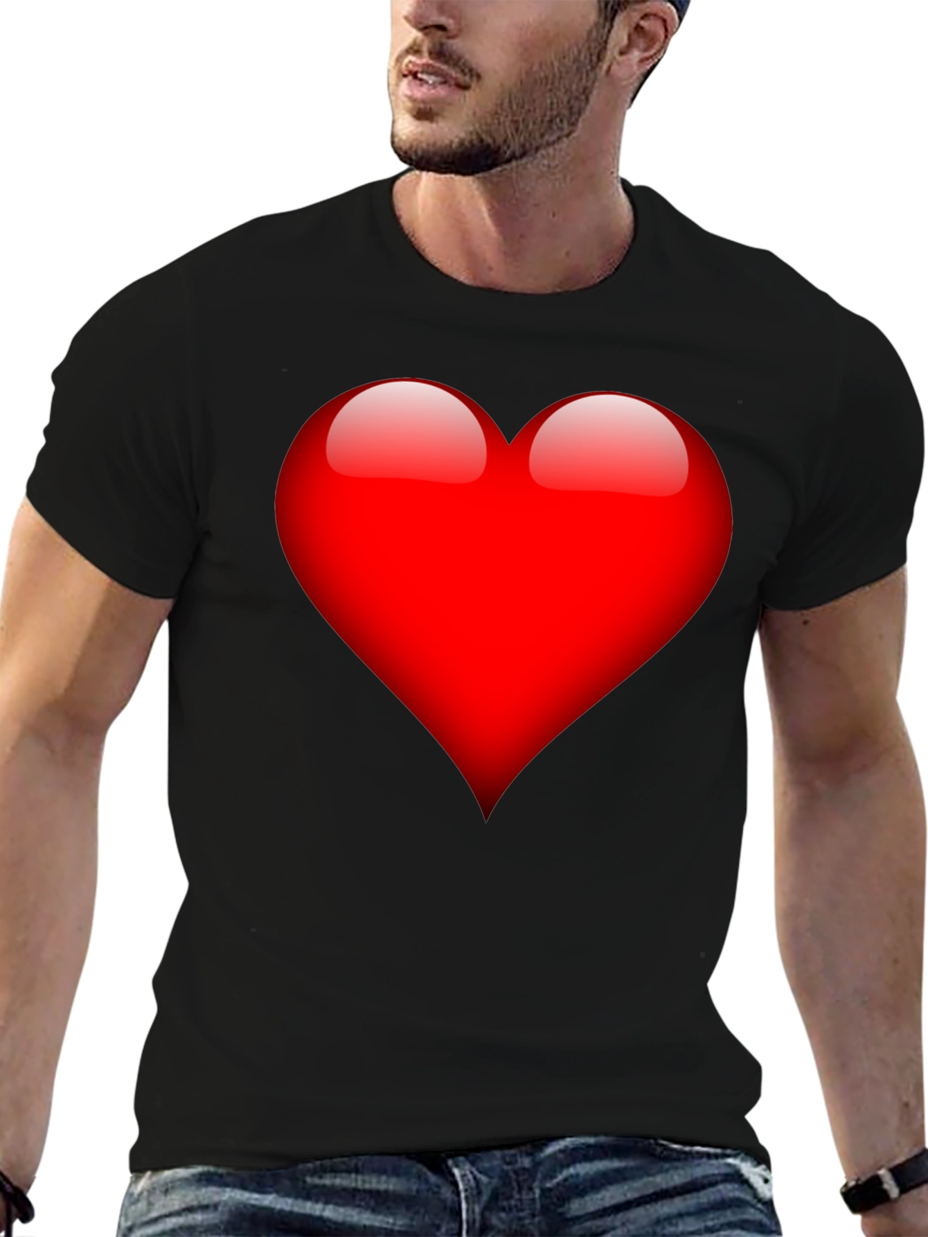 Bold Red Heart Graphic Black T-Shirt