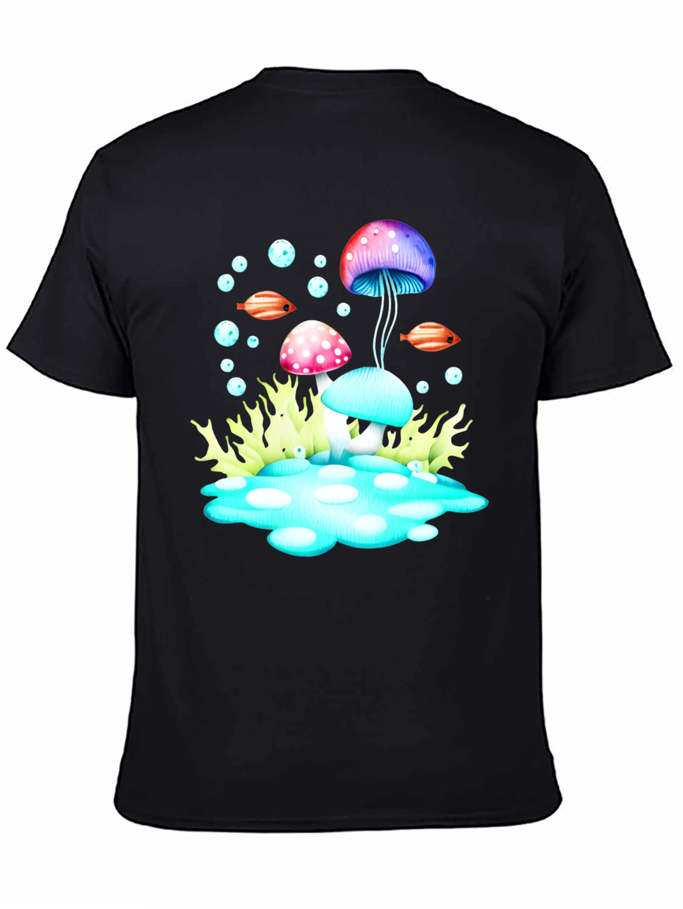 Psychedelic Mushroom Graphic Tee - Black Cotton T-Shirt
