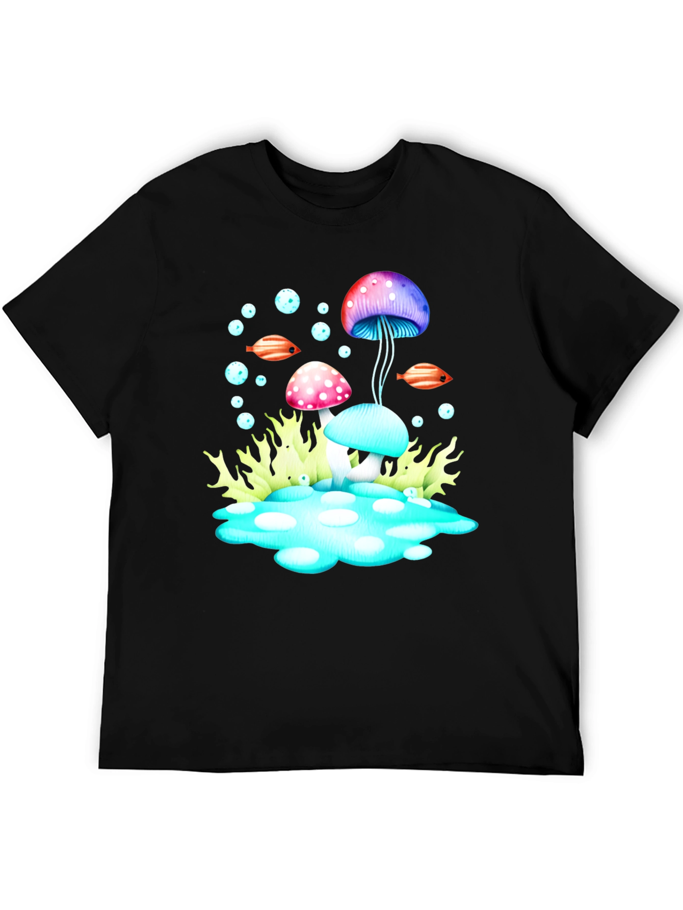 Psychedelic Mushroom Graphic Tee - Black Cotton T-Shirt