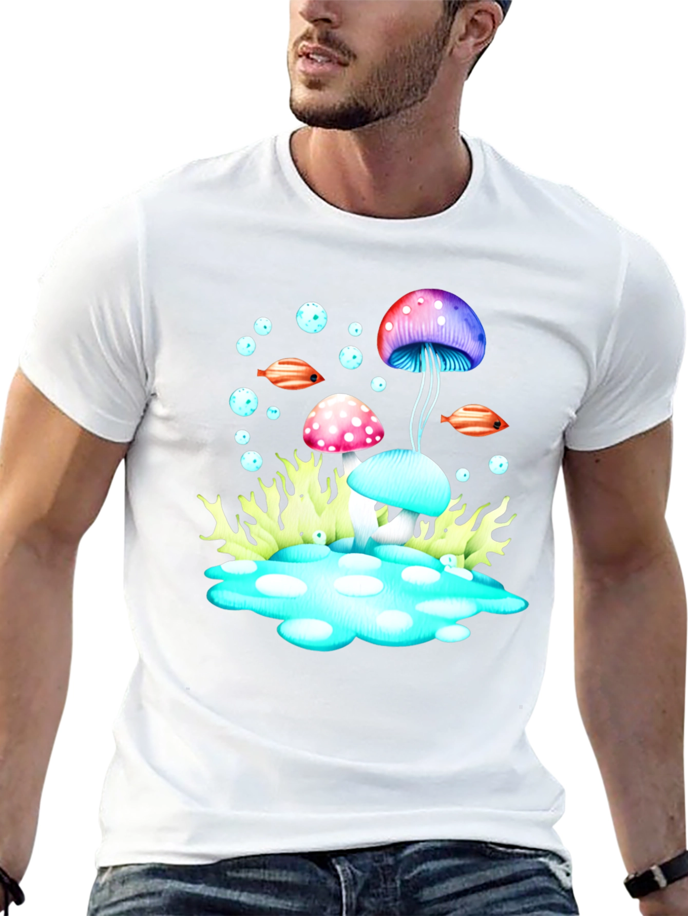 Psychedelic Mushroom Graphic Tee - Black Cotton T-Shirt