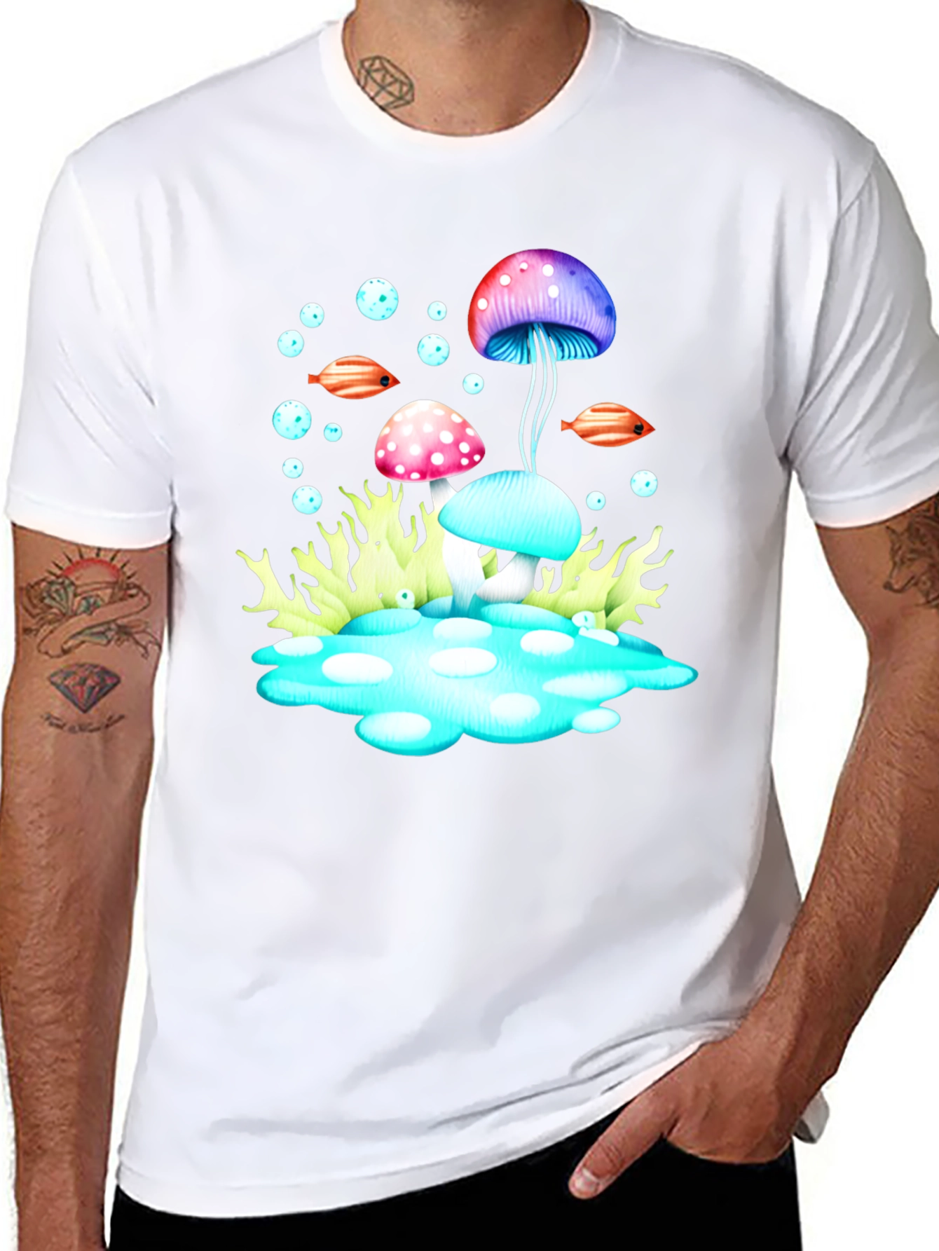 Psychedelic Mushroom Graphic Tee - Black Cotton T-Shirt