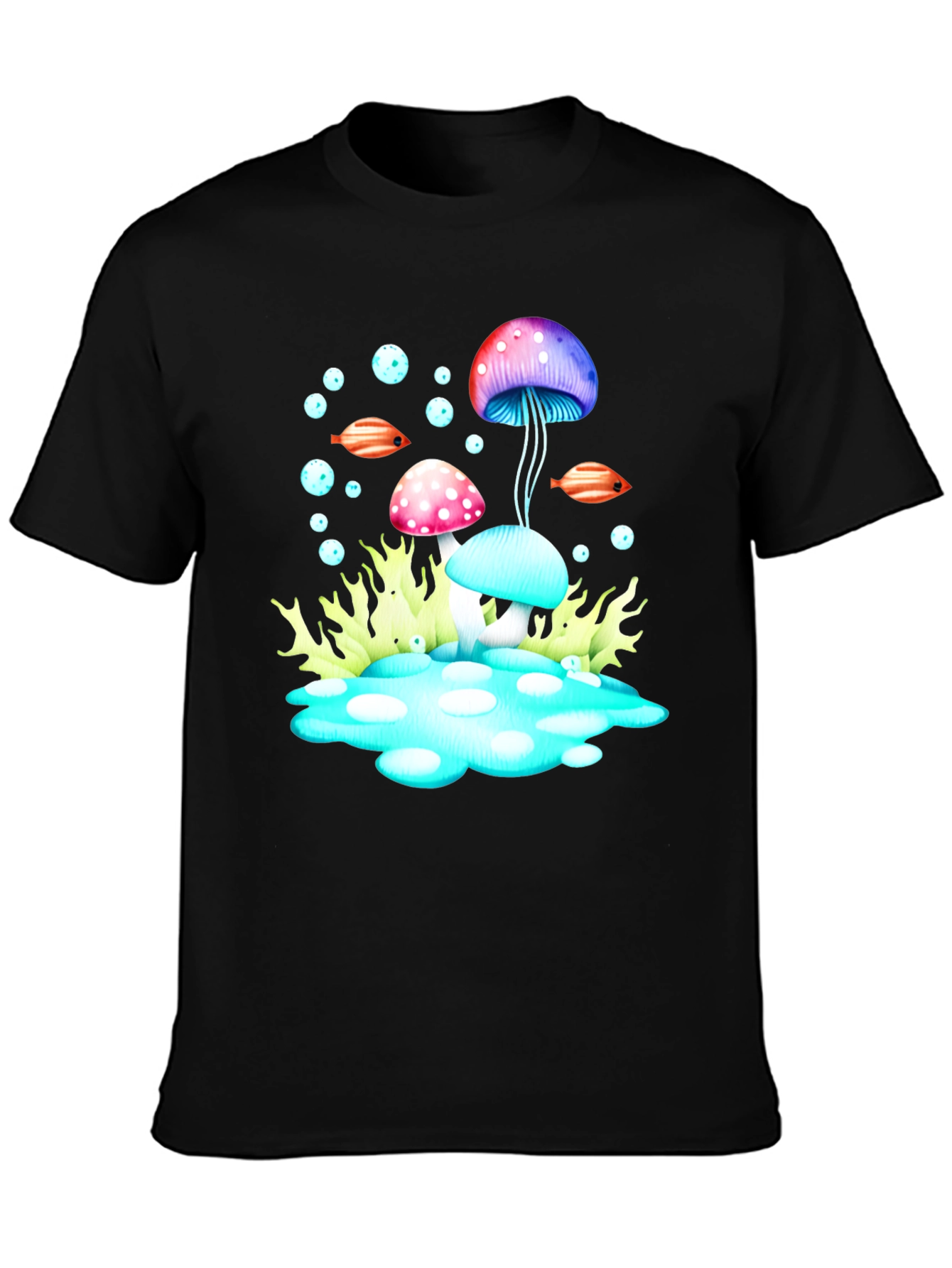Psychedelic Mushroom Graphic Tee - Black Cotton T-Shirt