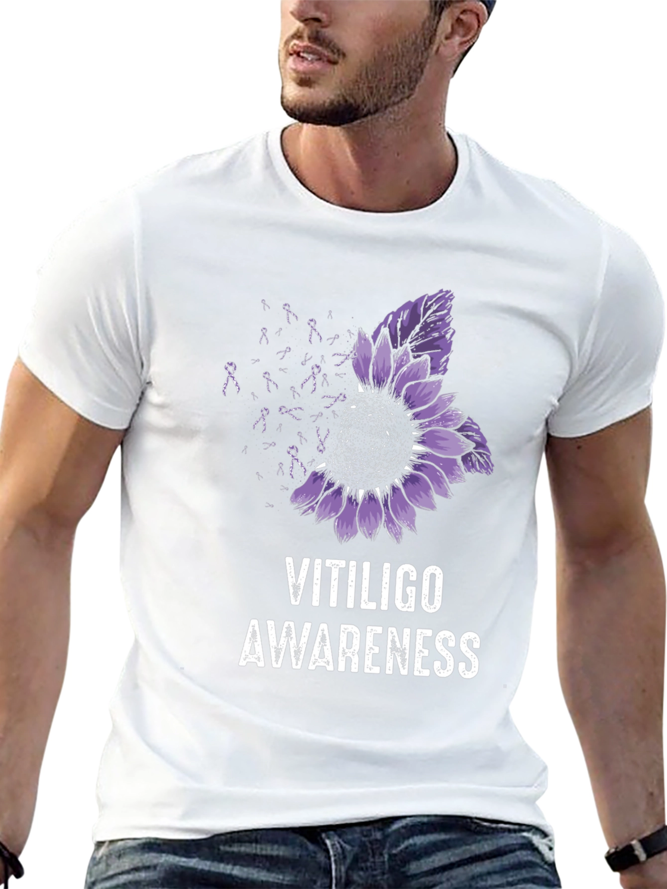 Vitiligo Awareness T-Shirt Purple Sunflower