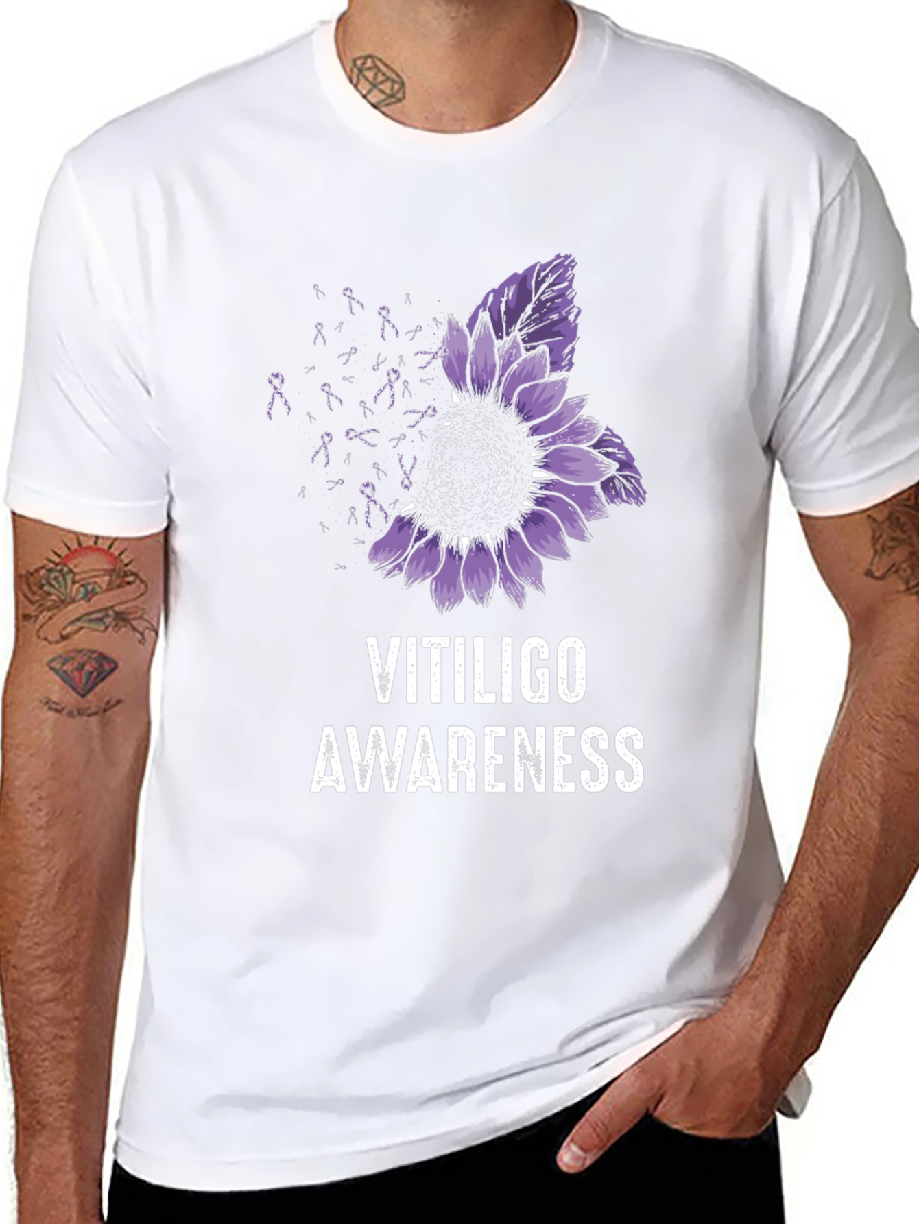 Vitiligo Awareness T-Shirt Purple Sunflower