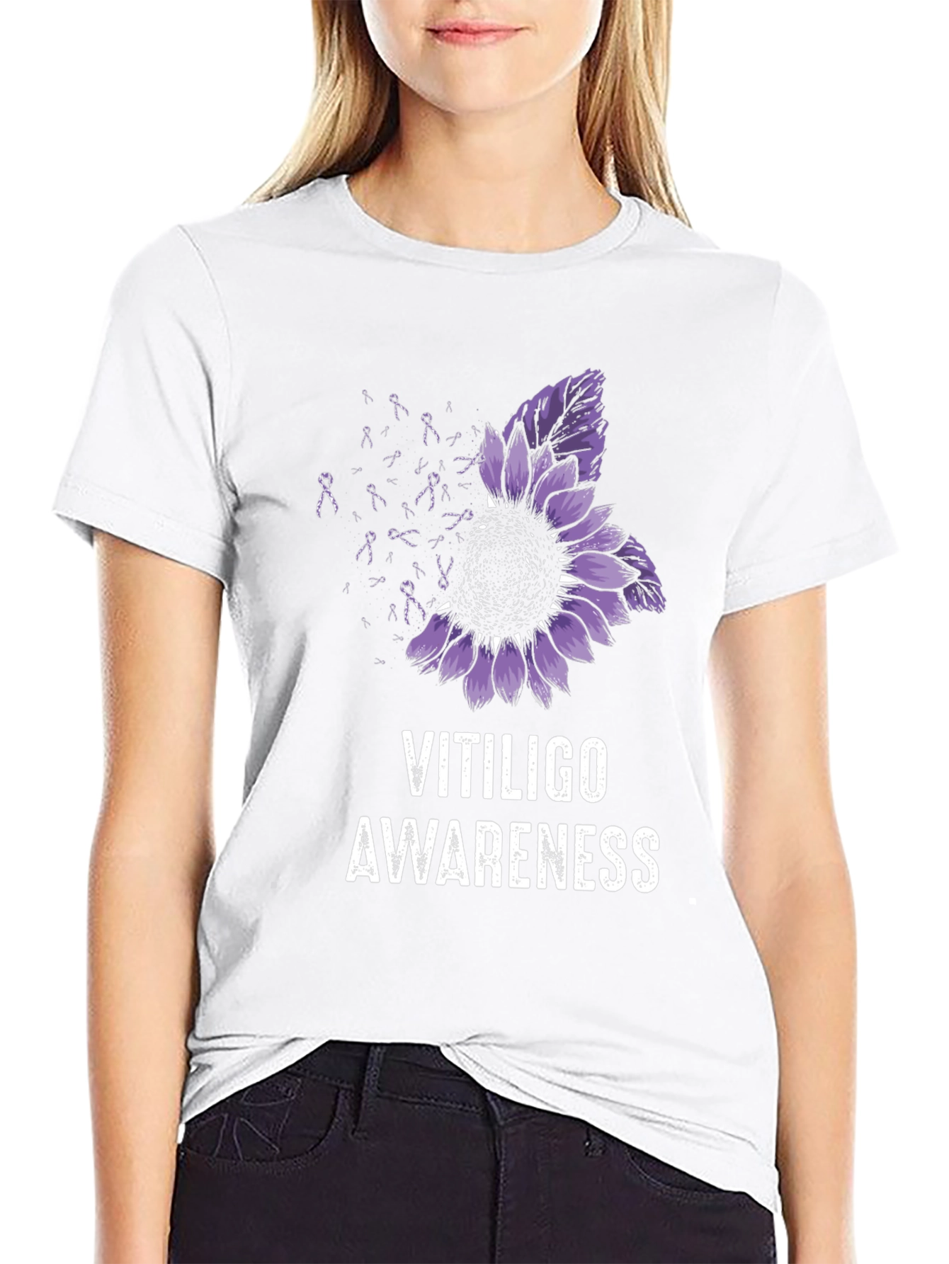 Vitiligo Awareness T-Shirt Purple Sunflower