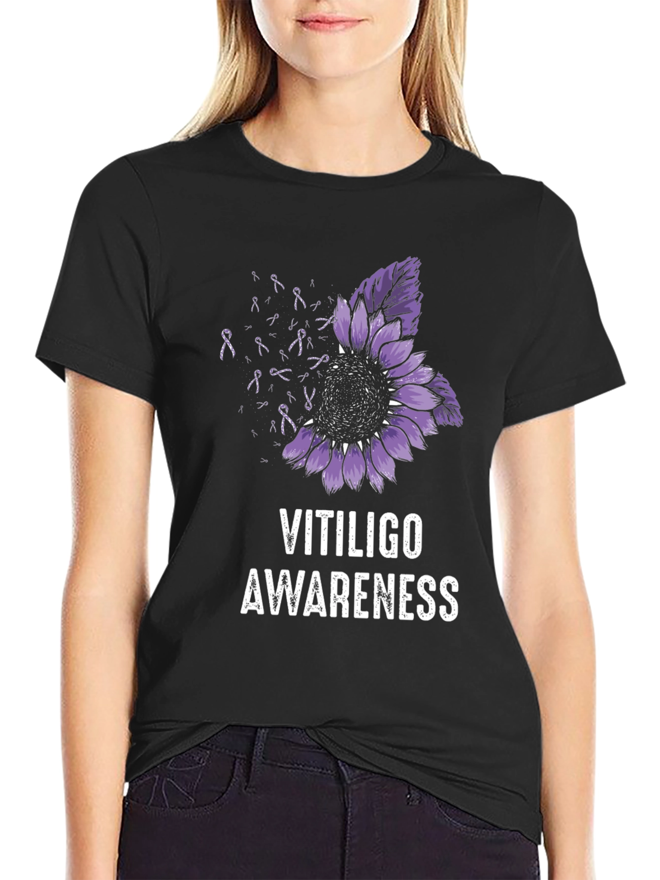 Vitiligo Awareness T-Shirt Purple Sunflower