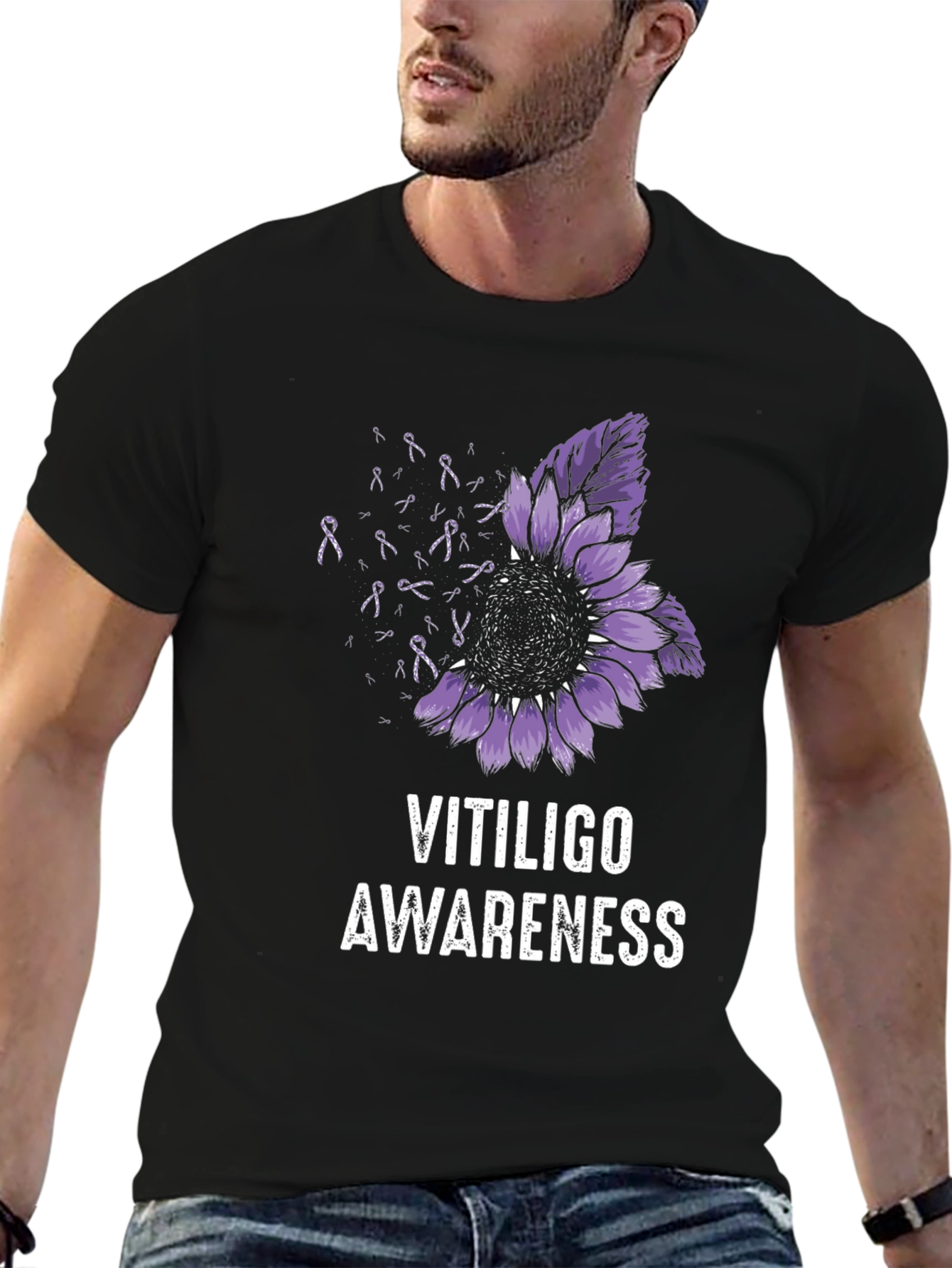 Vitiligo Awareness T-Shirt Purple Sunflower