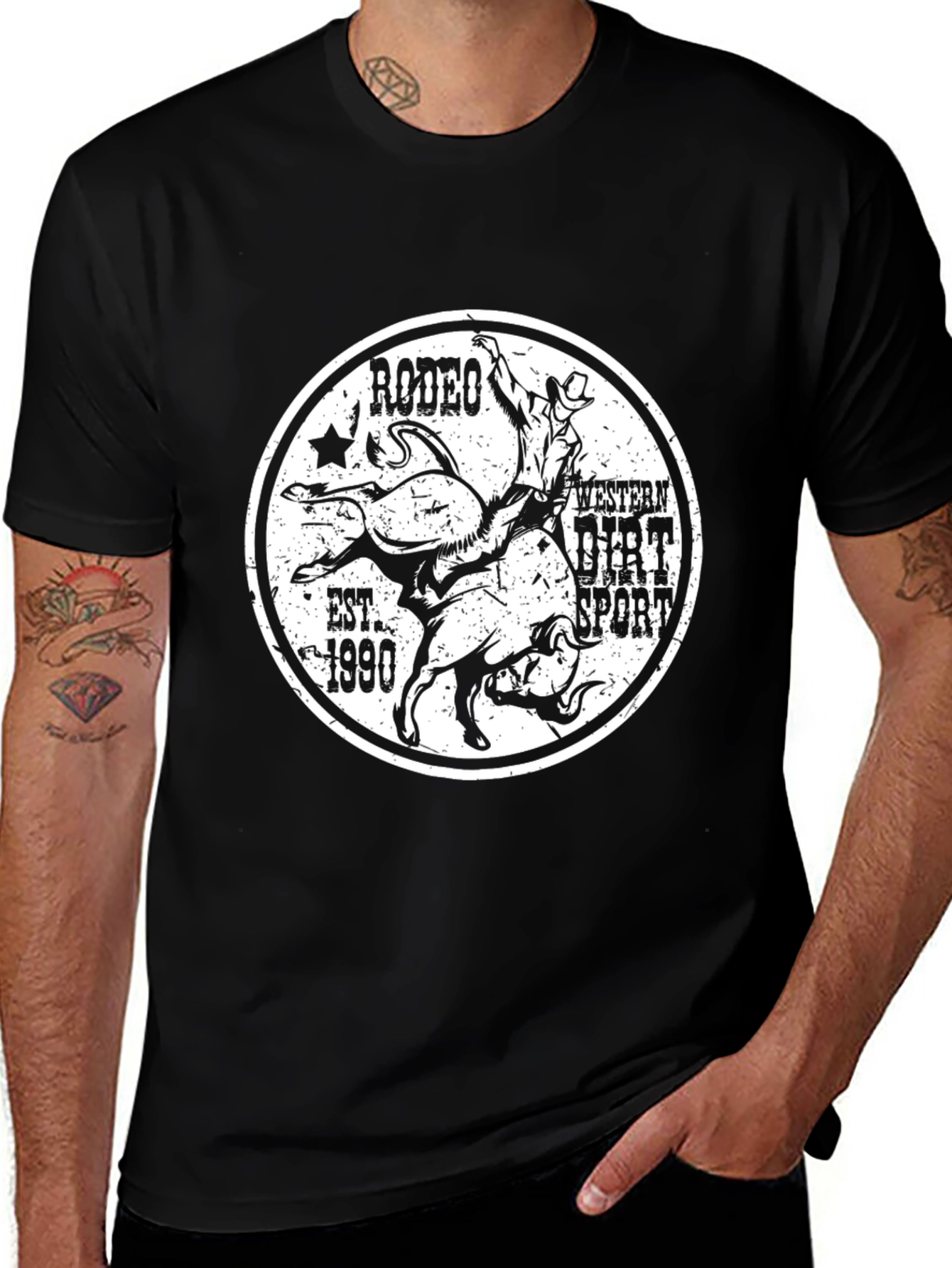Rodeo Western Dirt Sport Black T-Shirt