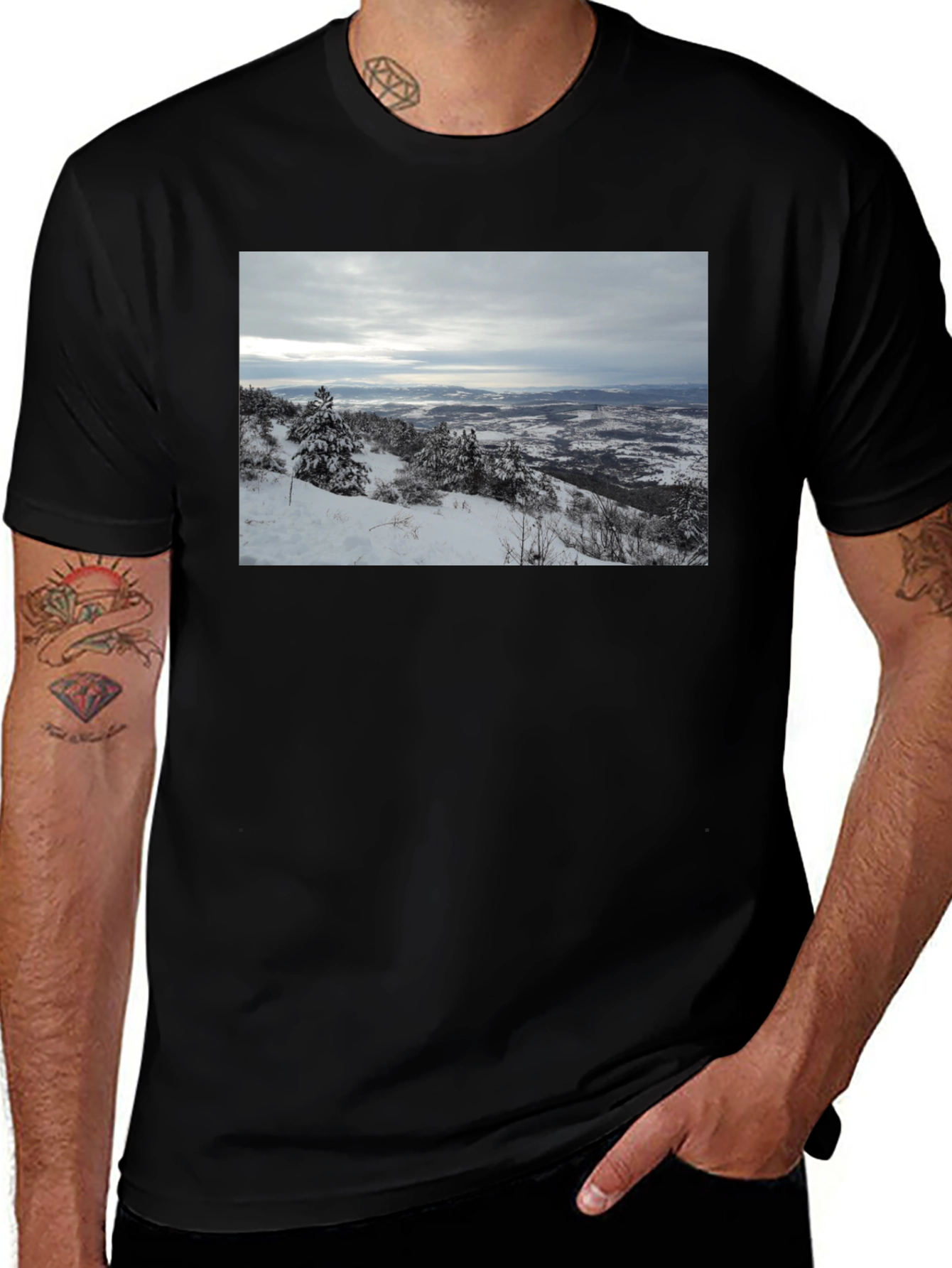 Snowy Landscape Graphic Tee - Black