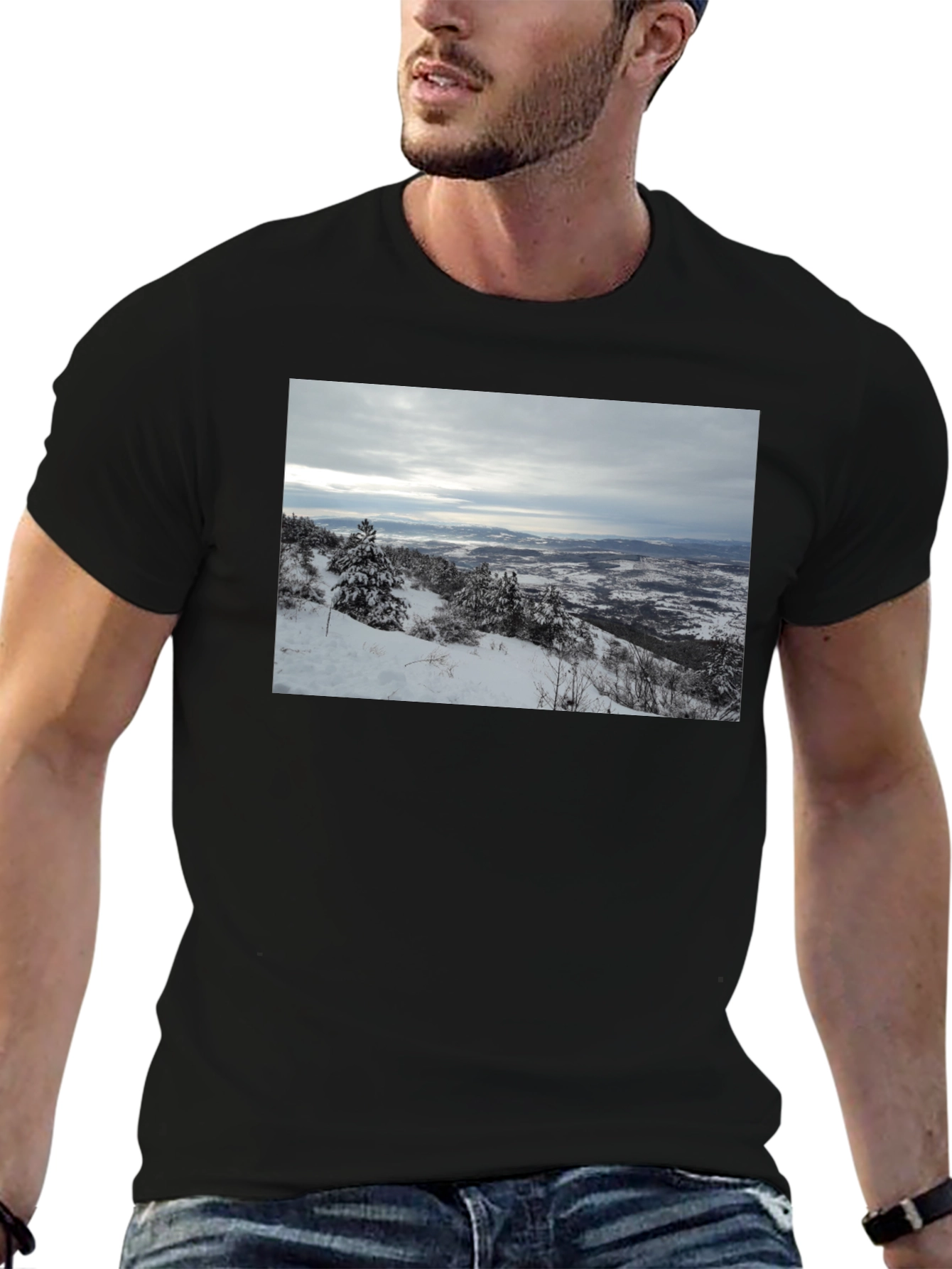 Snowy Landscape Graphic Tee - Black