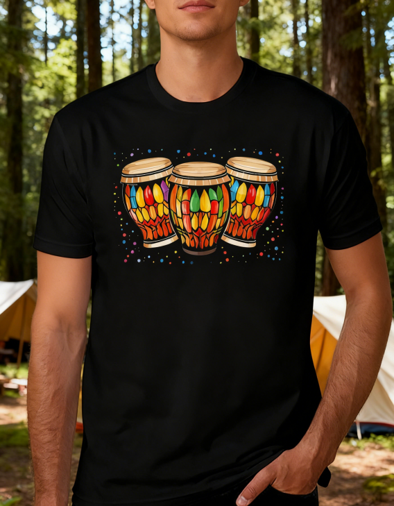 Colorful Percussion Graphic Tee for Music Enthusiasts