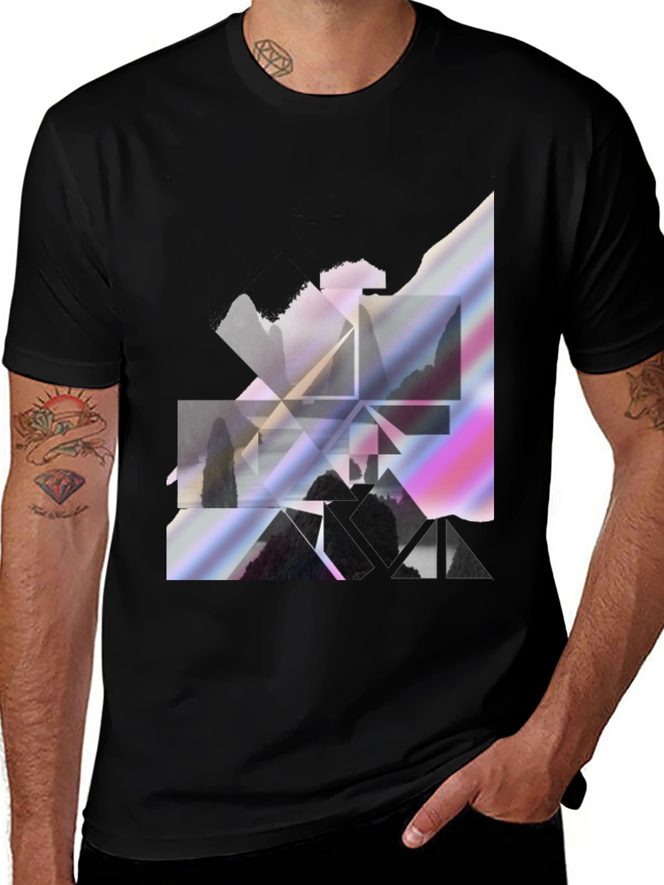 Geometric Landscape Graphic Tee - Stylish Black Shirt
