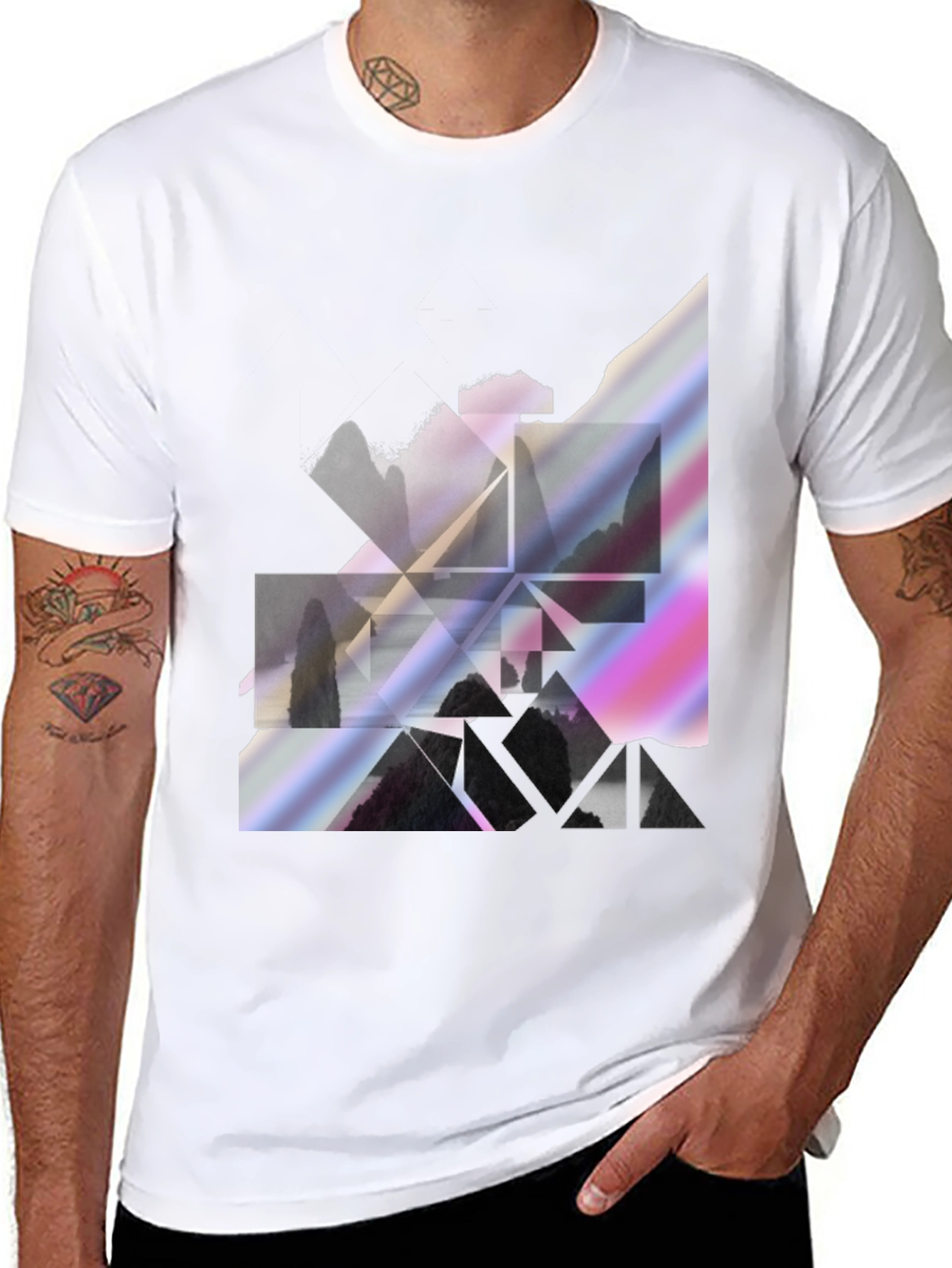 Geometric Landscape Graphic Tee - Stylish Black Shirt