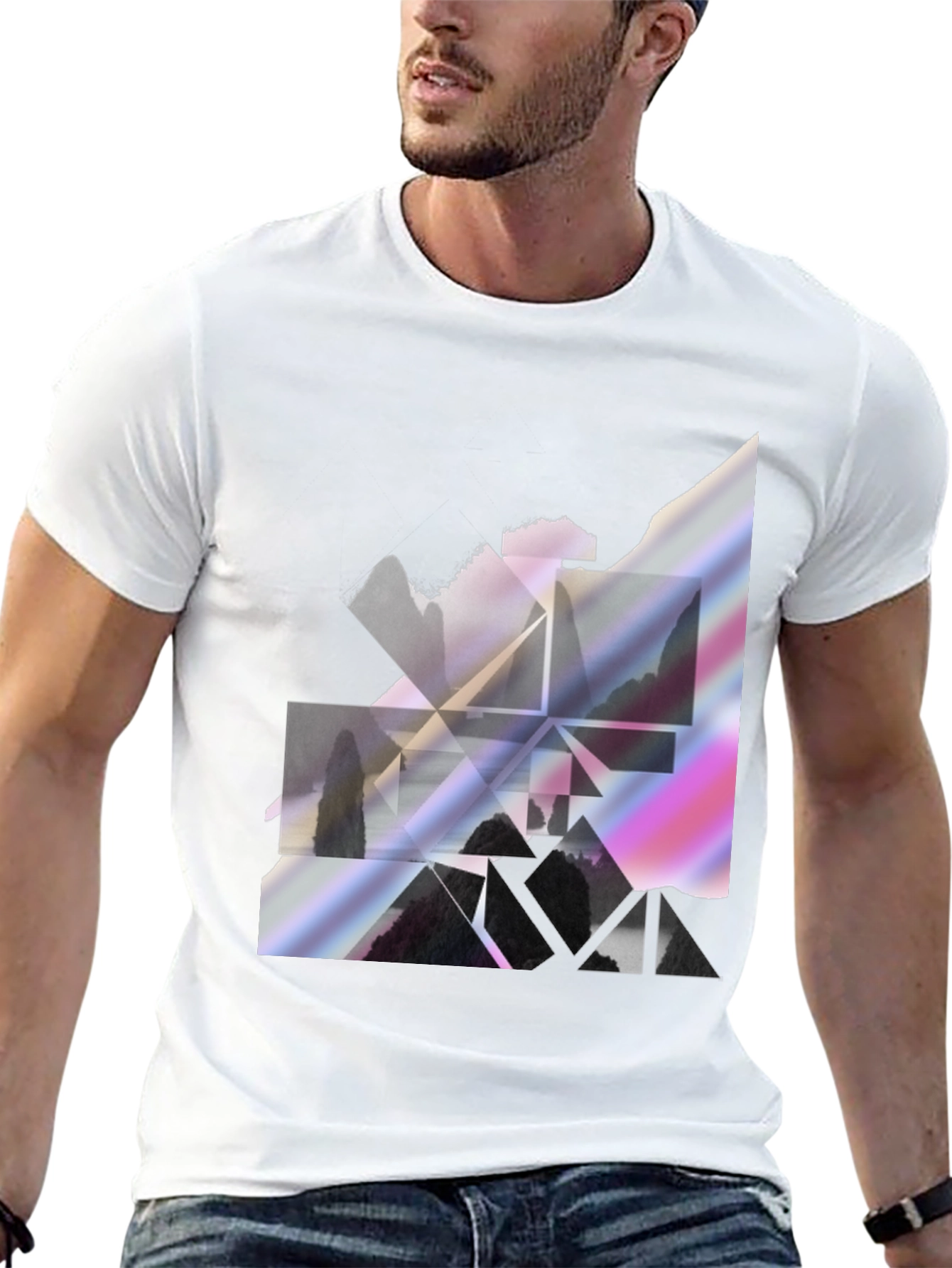 Geometric Landscape Graphic Tee - Stylish Black Shirt