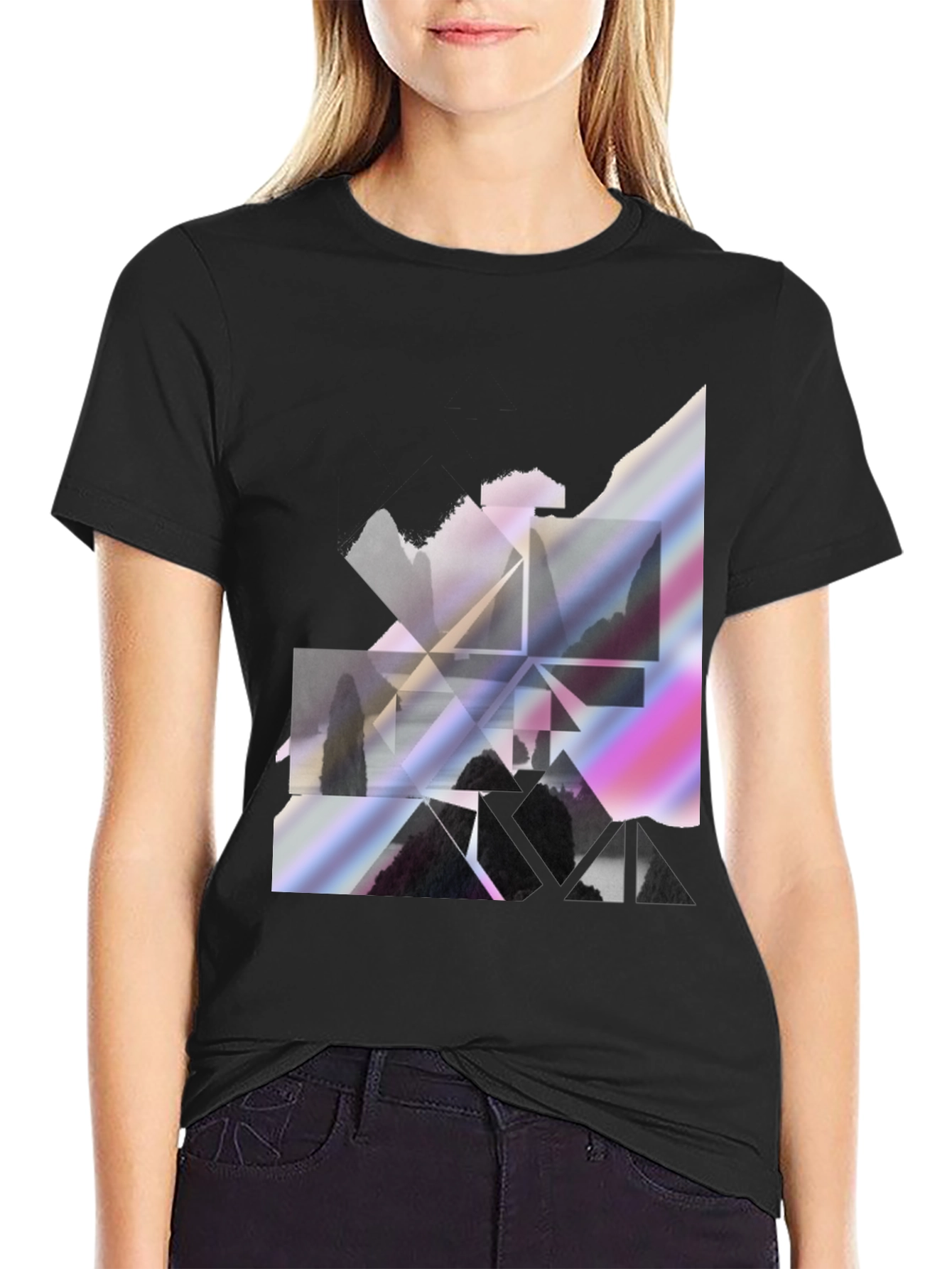 Geometric Landscape Graphic Tee - Stylish Black Shirt