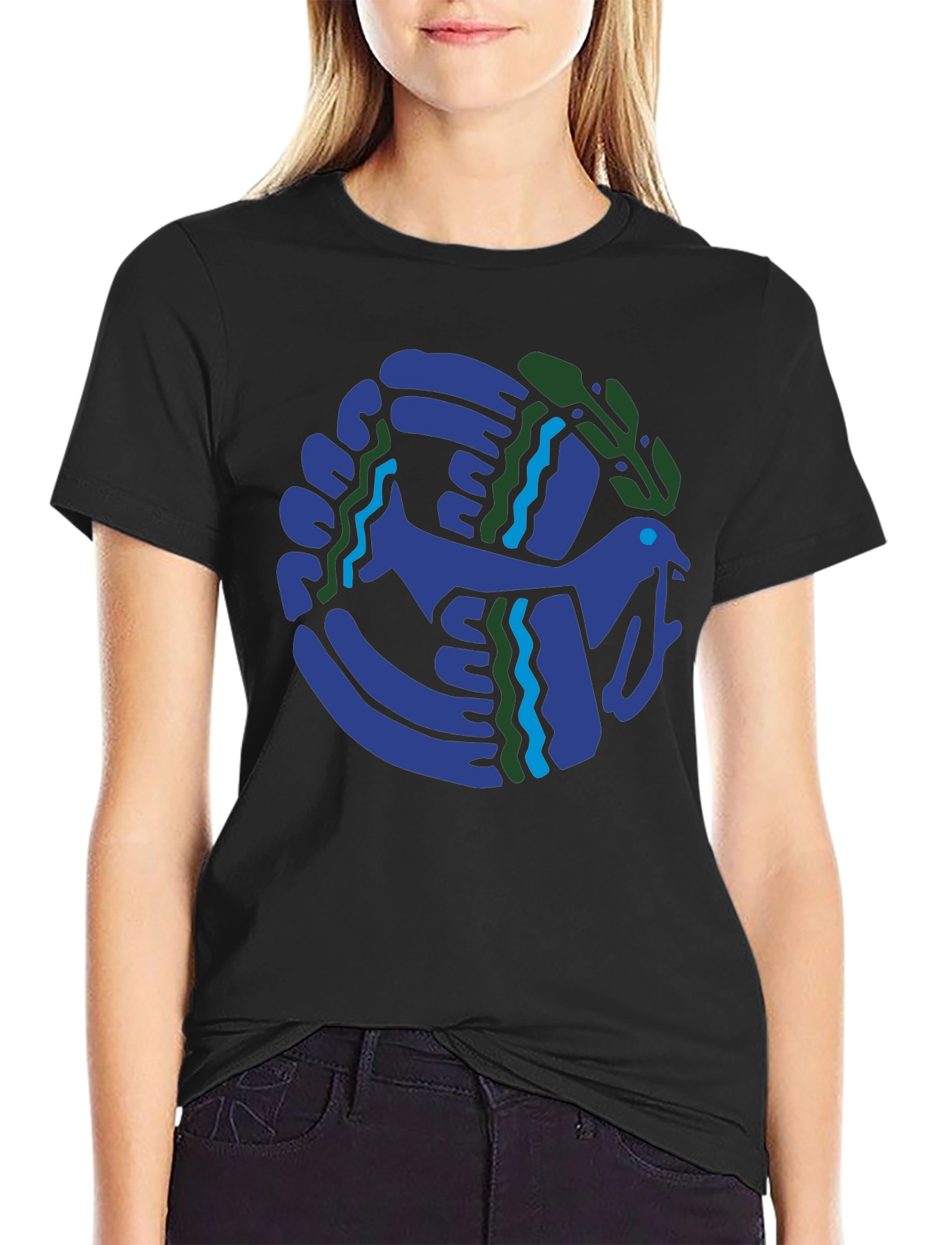 Abstract Bird Graphic Black T-Shirt