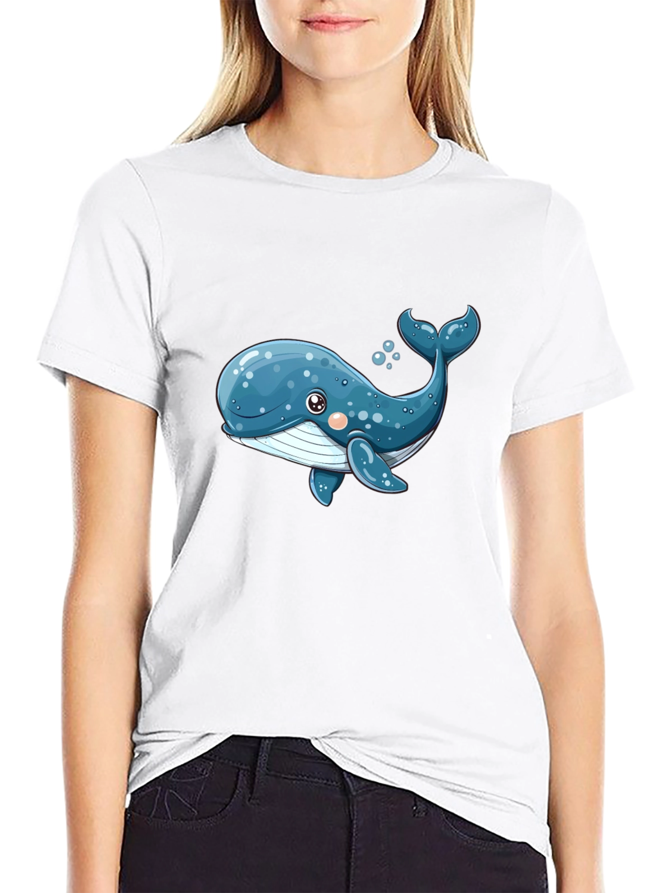 Cute Whale Graphic T-Shirt - Black