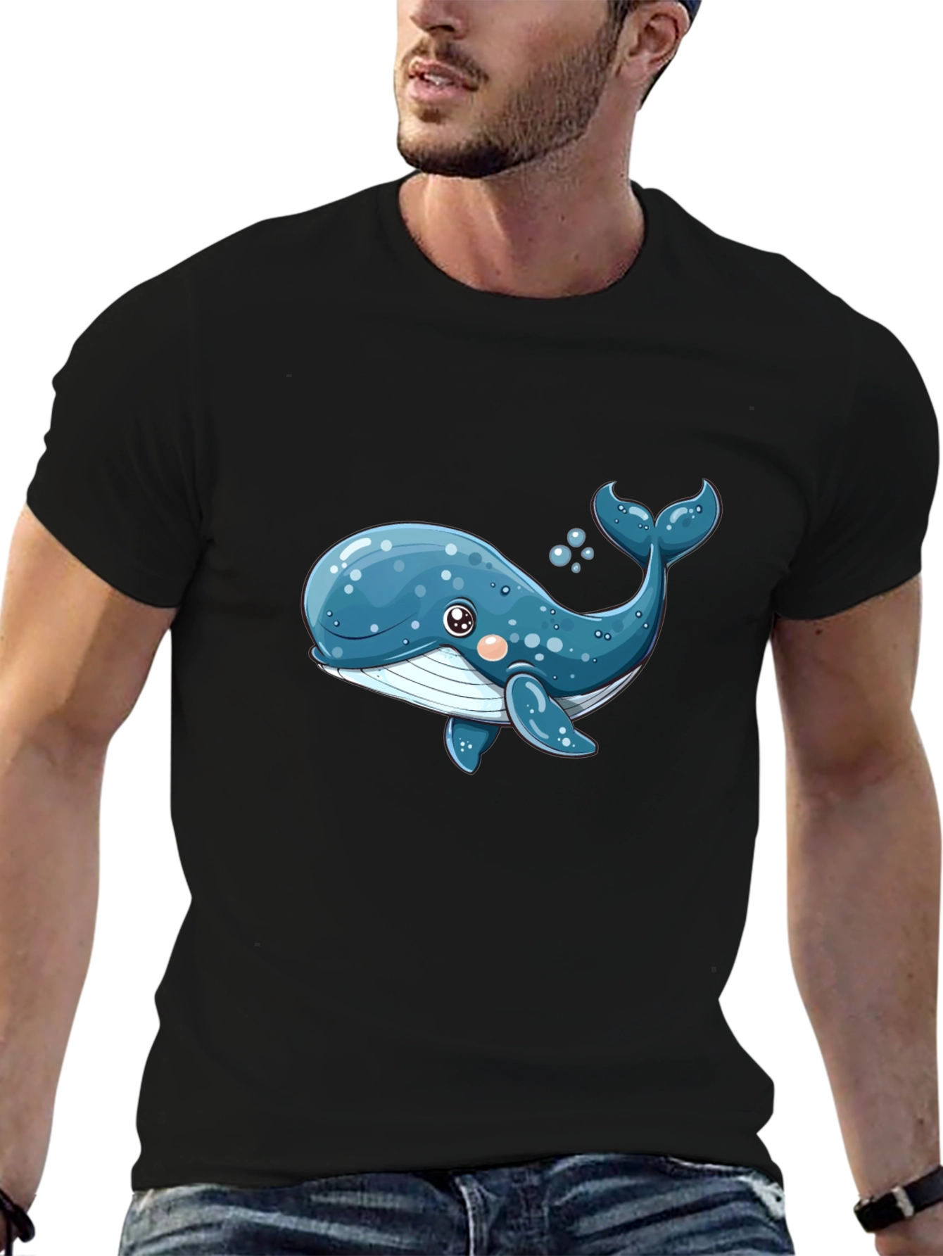 Cute Whale Graphic T-Shirt - Black