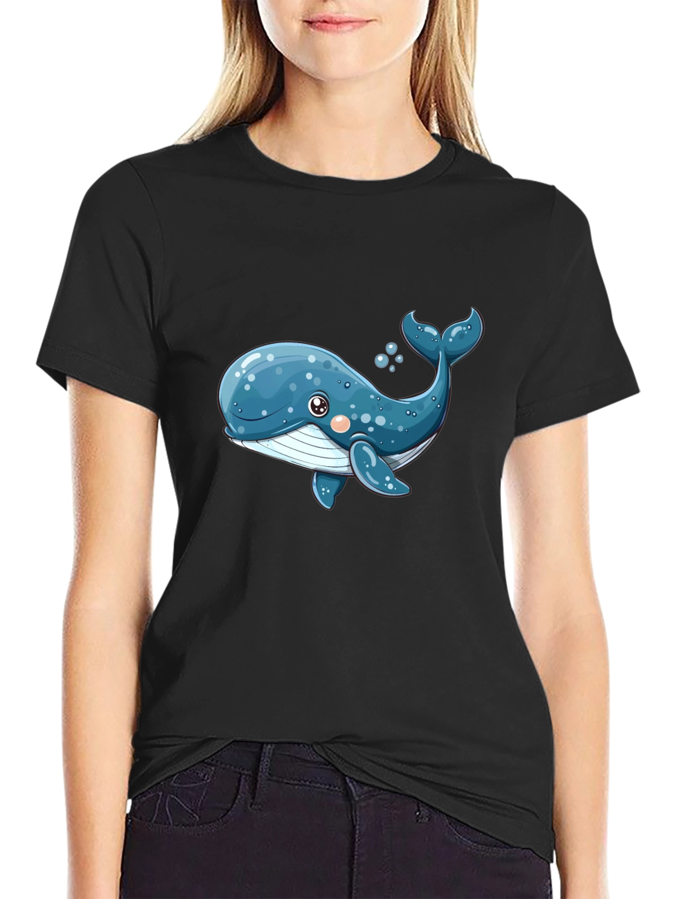 Cute Whale Graphic T-Shirt - Black
