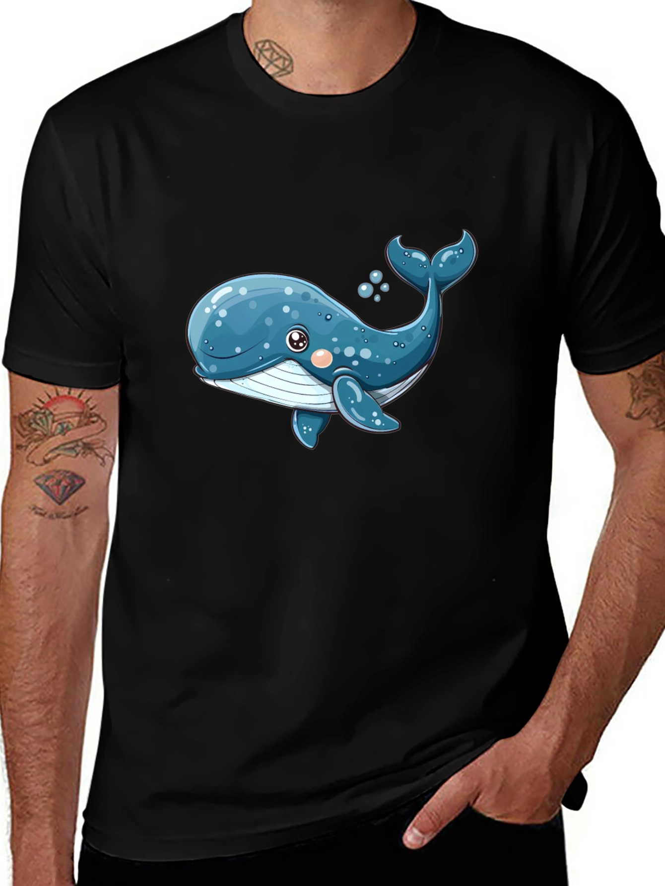Cute Whale Graphic T-Shirt - Black