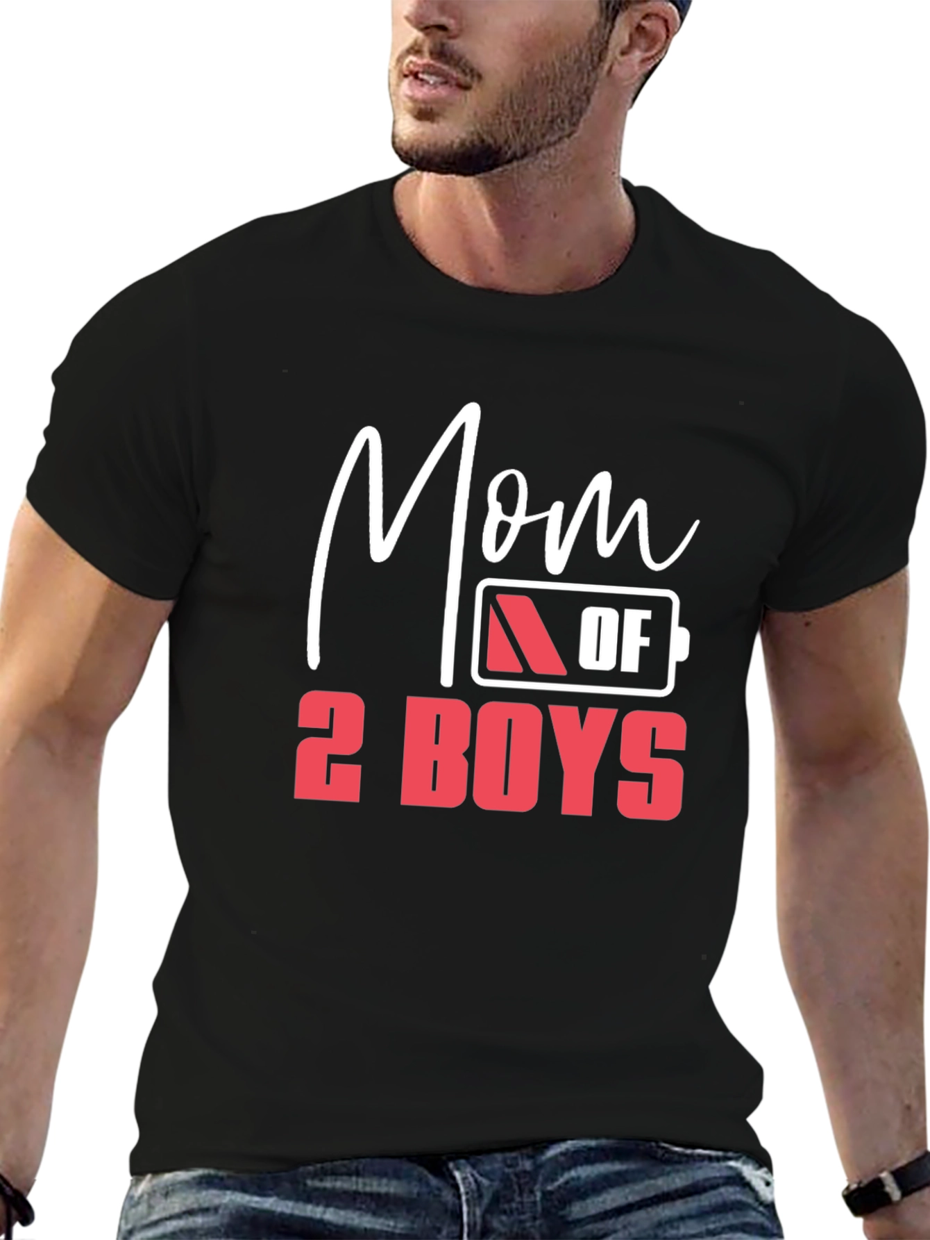 Mom of 2 Boys Graphic T-Shirt - Black