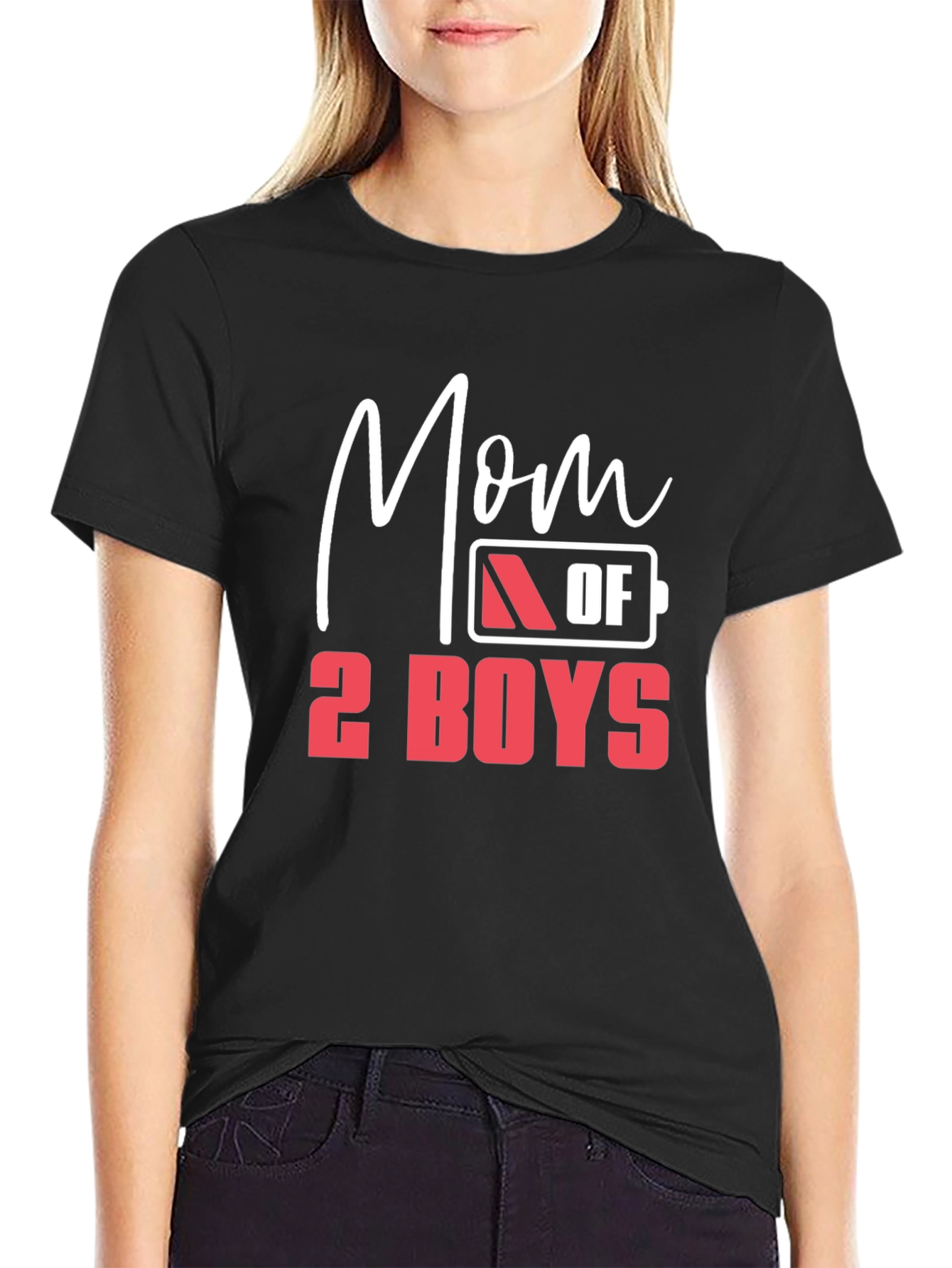 Mom of 2 Boys Graphic T-Shirt - Black