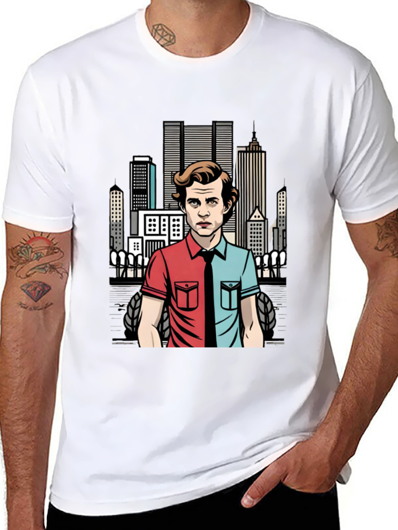 Mens Black T-Shirt - Two-Faced Character Design