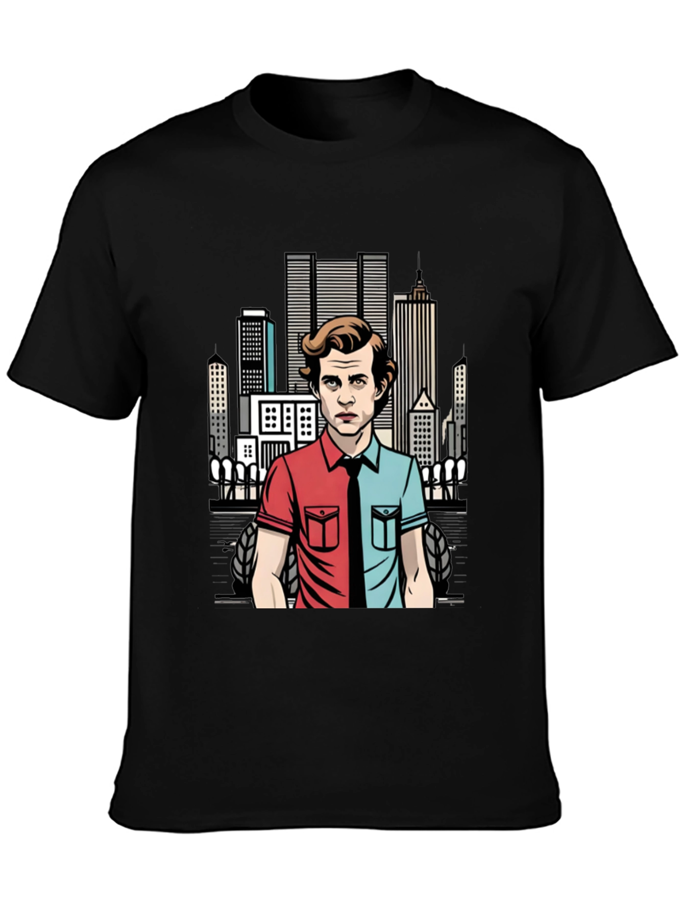 Mens Black T-Shirt - Two-Faced Character Design