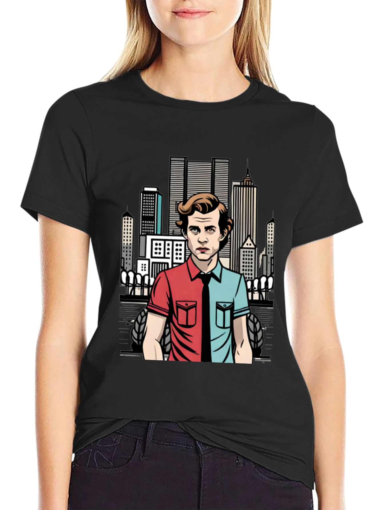 Mens Black T-Shirt - Two-Faced Character Design