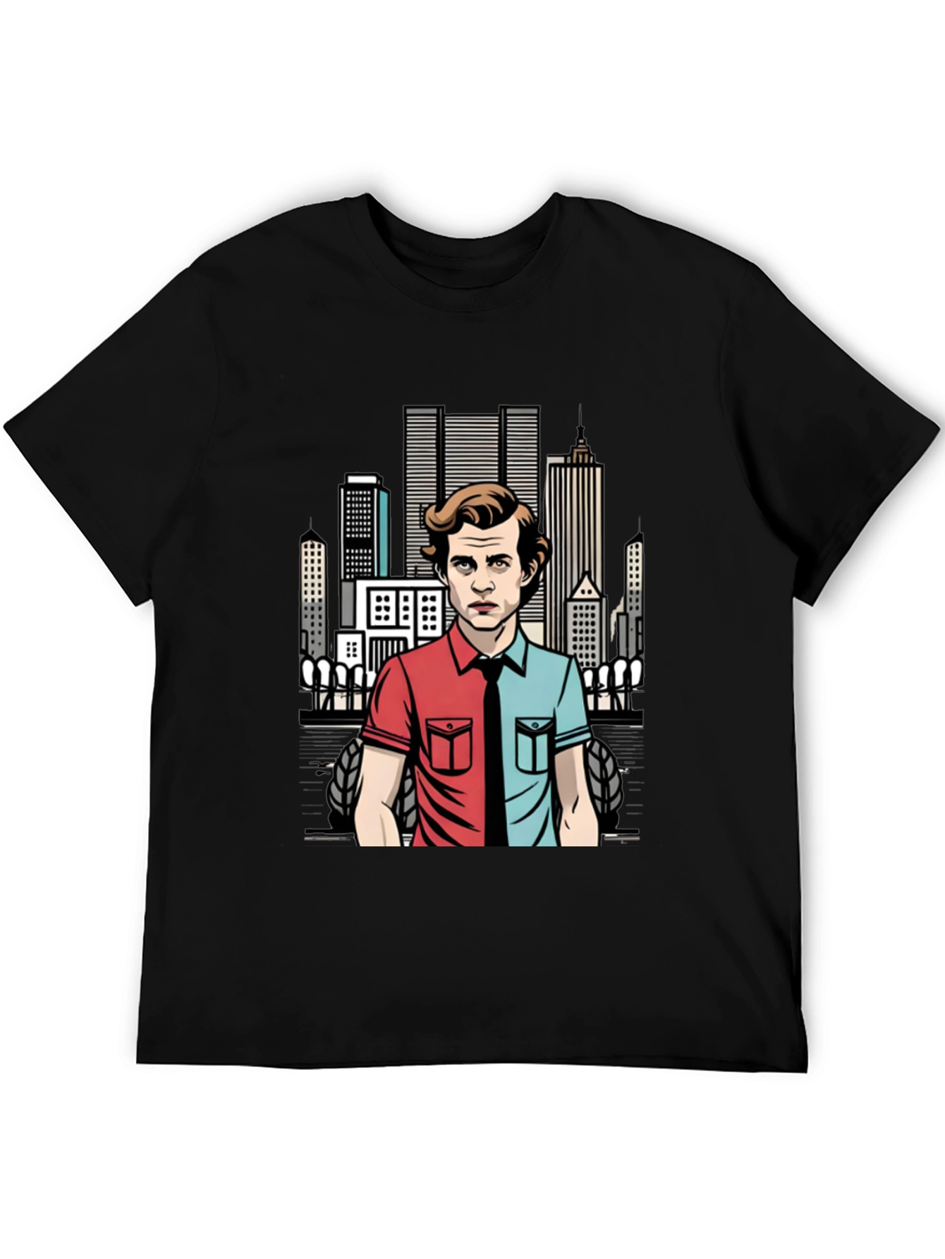 Mens Black T-Shirt - Two-Faced Character Design