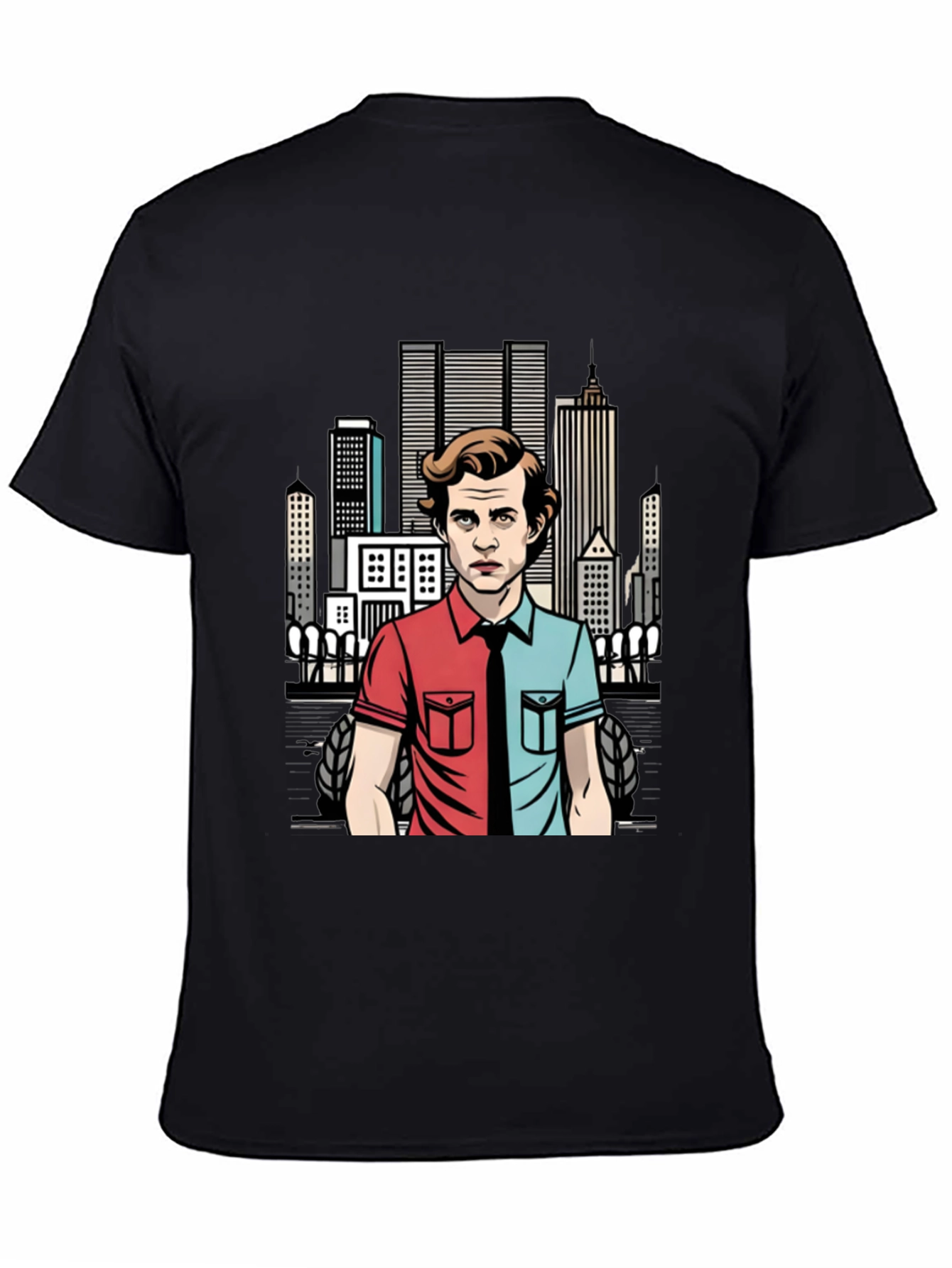 Mens Black T-Shirt - Two-Faced Character Design