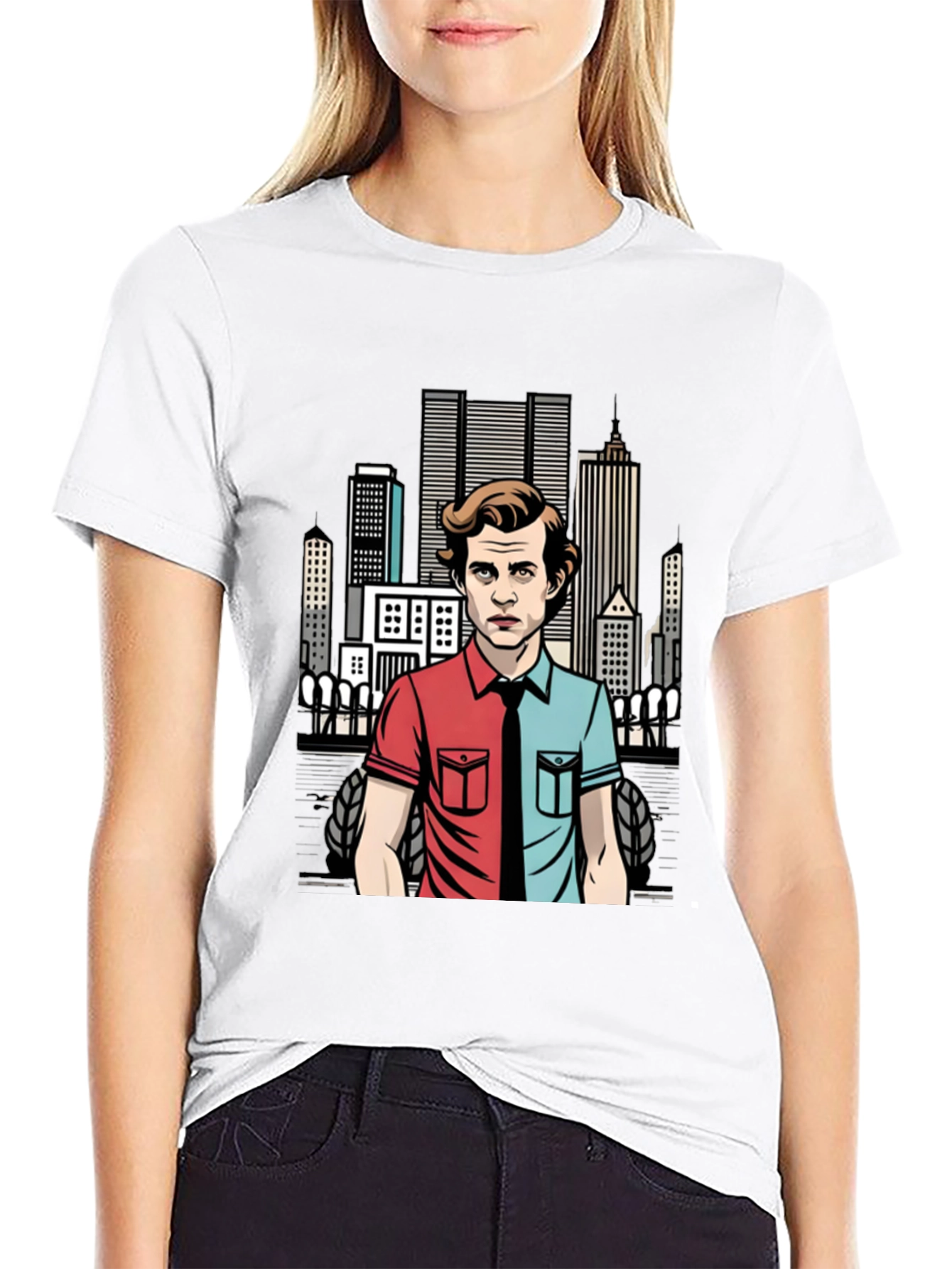 Mens Black T-Shirt - Two-Faced Character Design