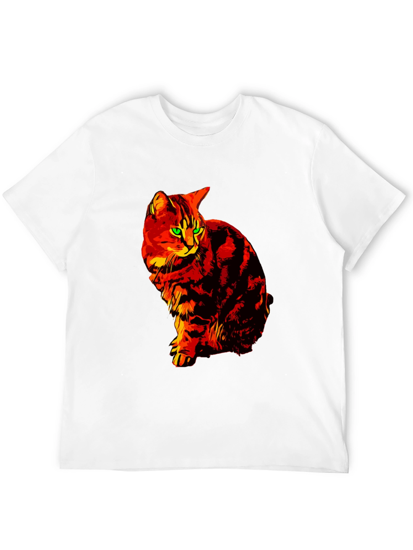 Fiery Cat Graphic Tee - Black Cotton T-Shirt