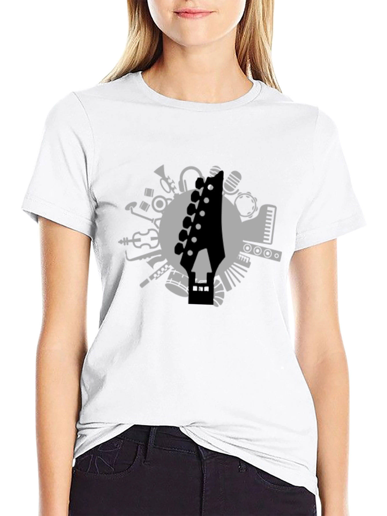 Musical Instrument Graphic Tee - Black Cotton T-Shirt