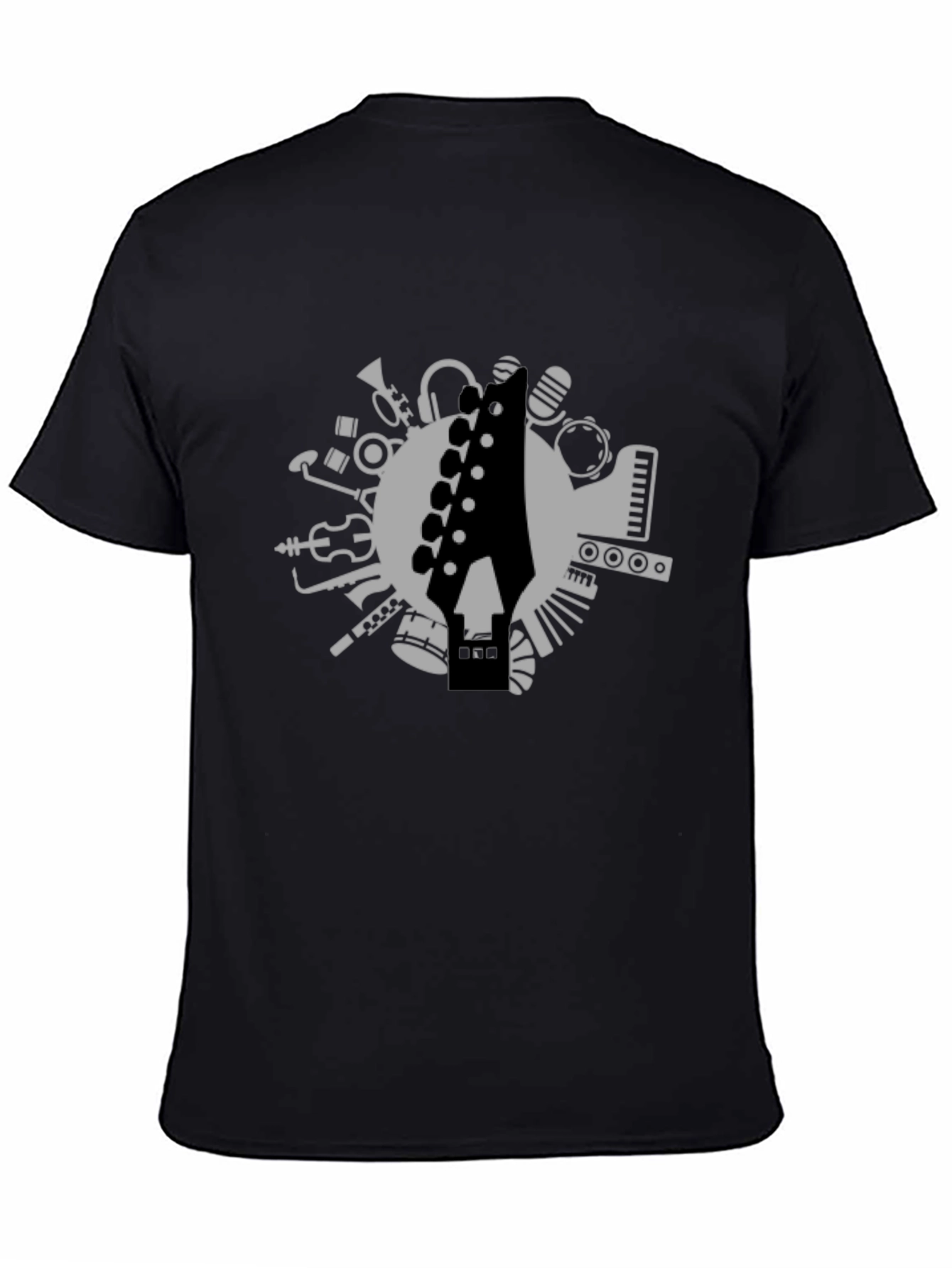 Musical Instrument Graphic Tee - Black Cotton T-Shirt